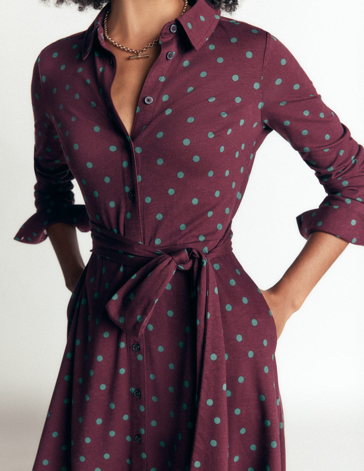 Marcia Jersey-Hemdblusenkleid-Dunkle Kirsche, Boden-Punkte-2