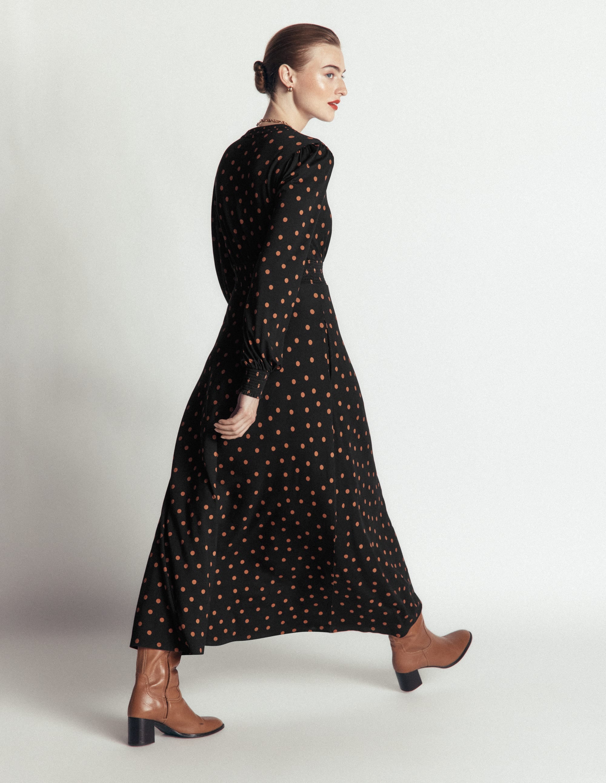 Georgia Jersey-Midikleid-Schwarz, Boden-Punkte - Image 3