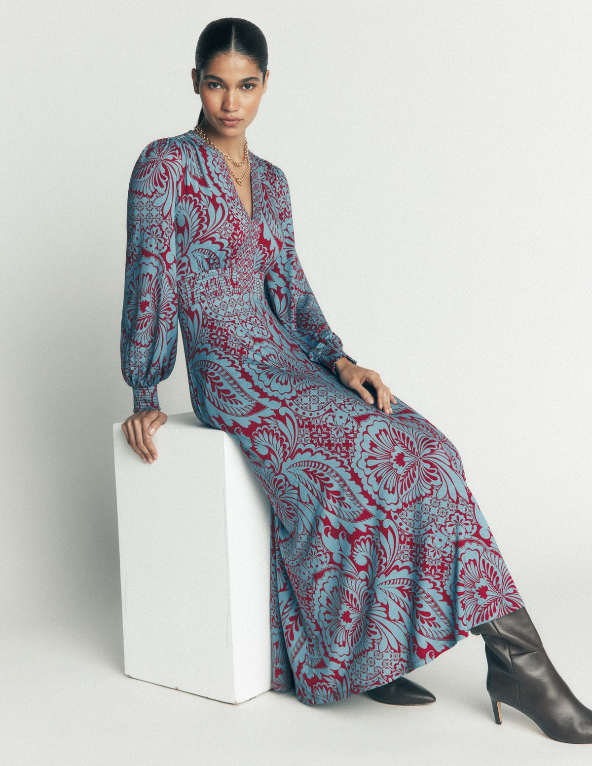 Georgia Jersey-Midikleid-Delphinblau, Botanisch-1