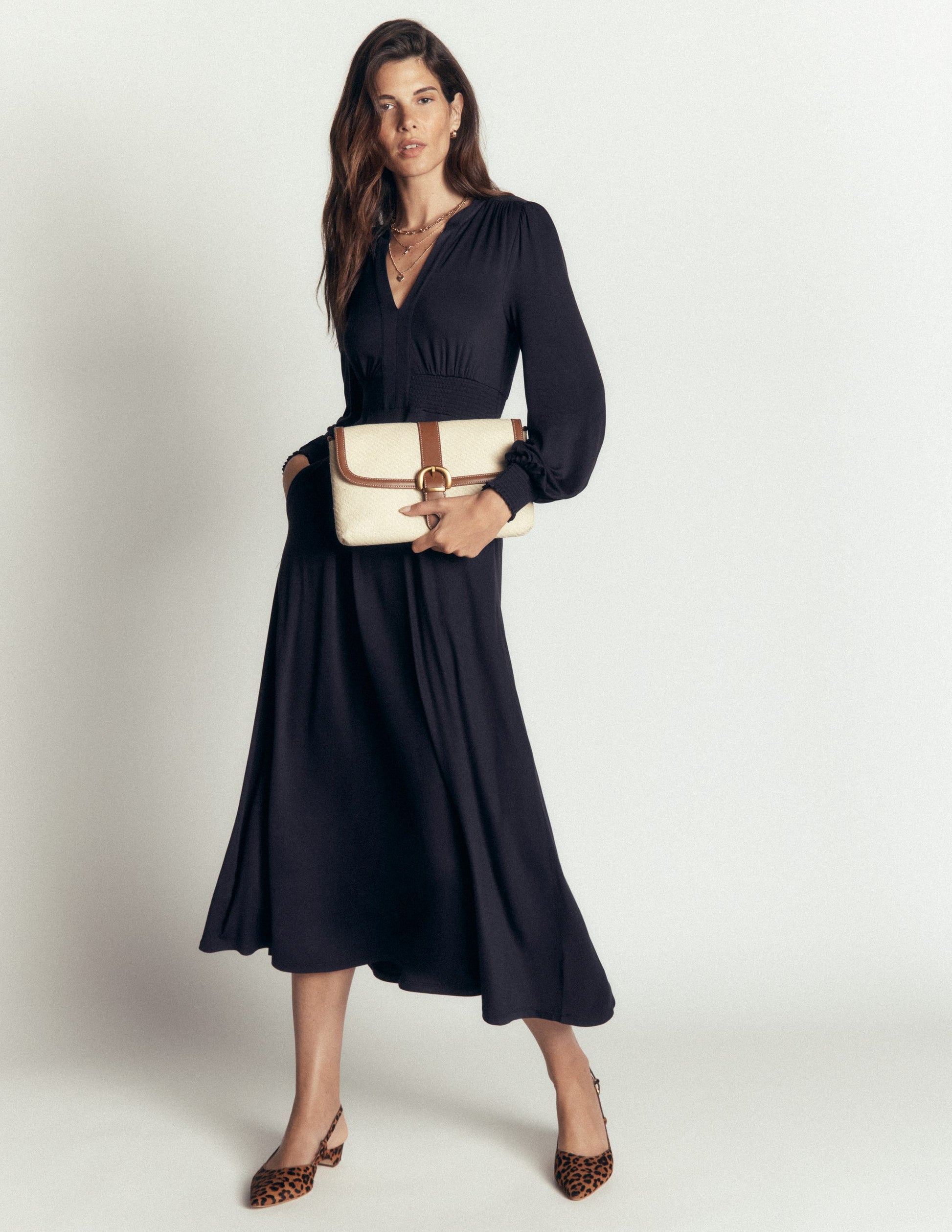Robe midi Georgia en jersey-Bleu marine-1