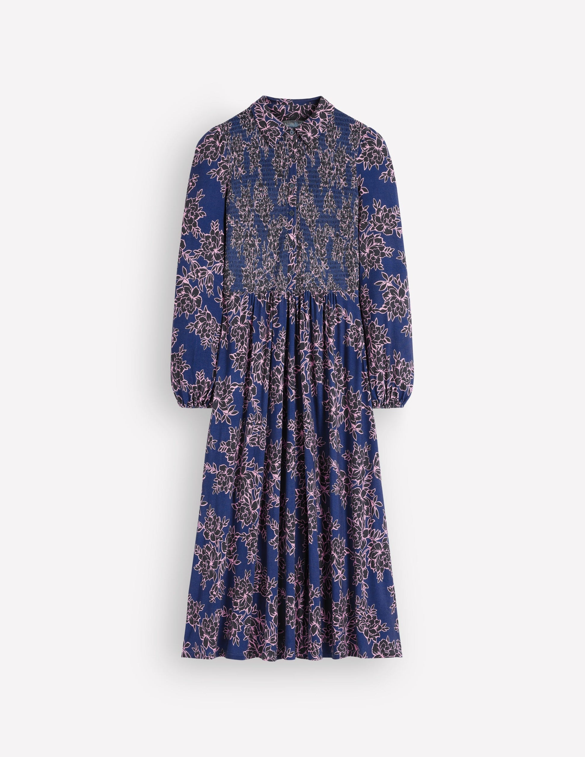 Robe à smocks en jersey-Bleu denim, motif Enchanted Peony-5