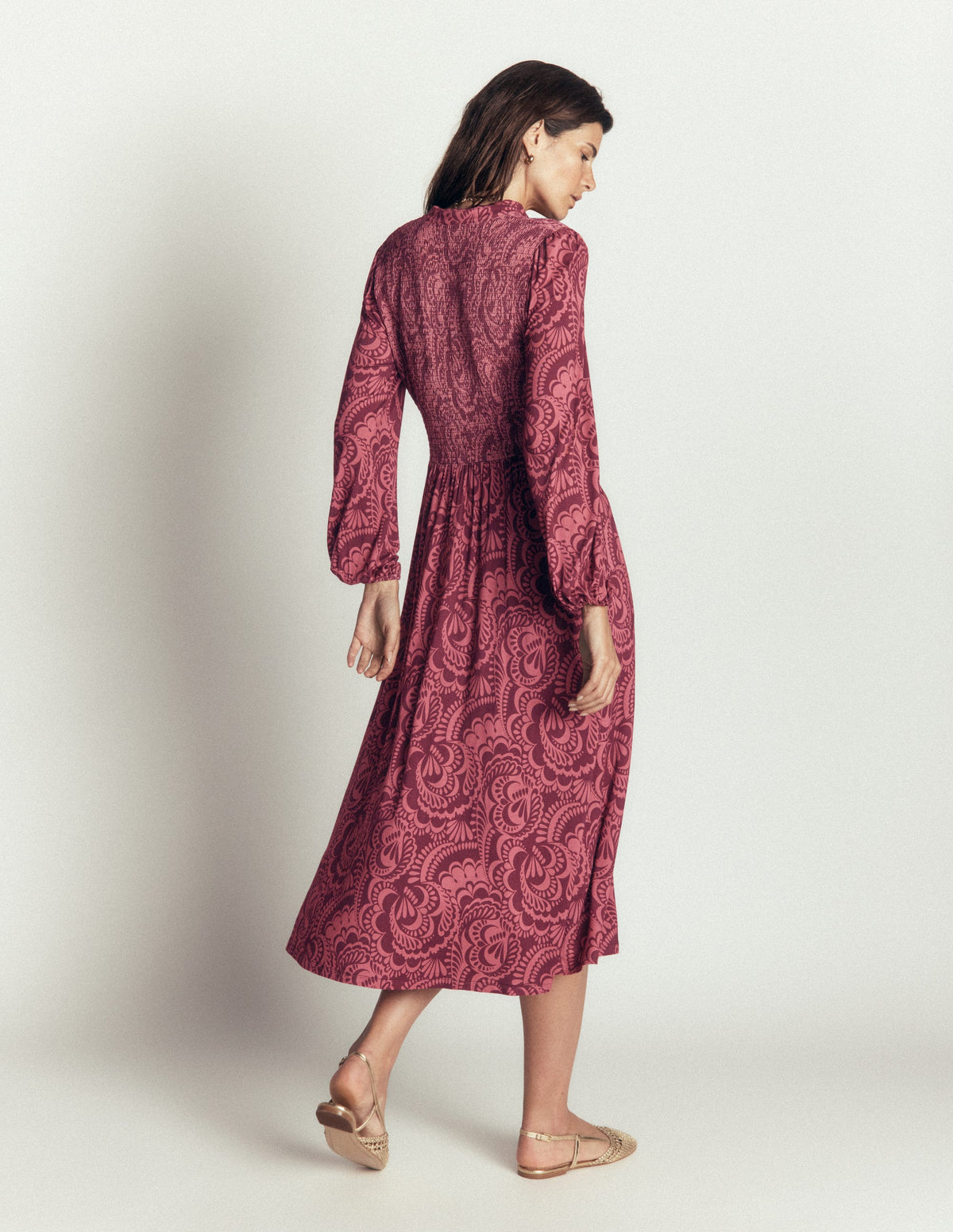 Gesmoktes Jerseykleid-Kastanienbraun, Blühendes Medley - Image 3