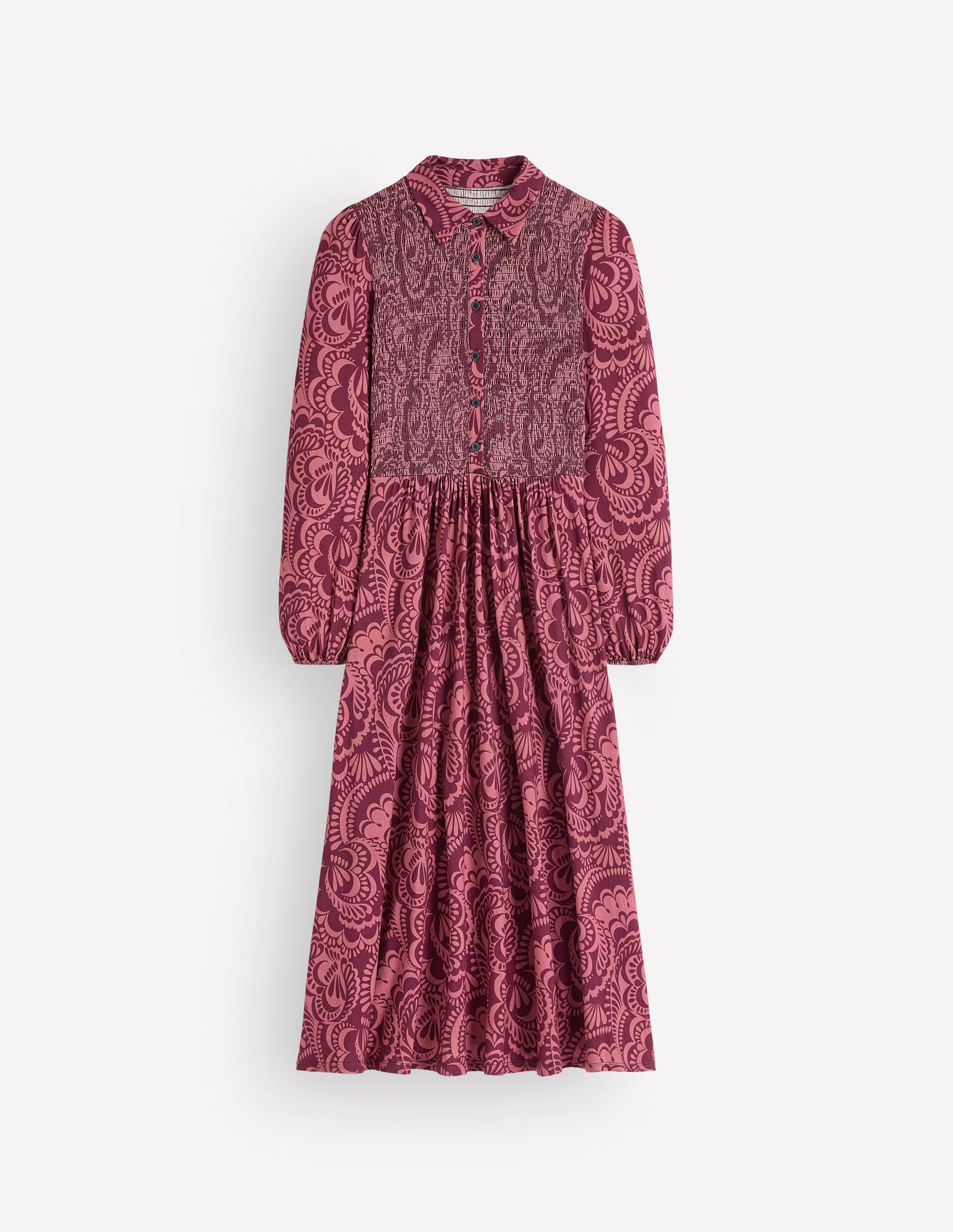 Gesmoktes Jerseykleid-Kastanienbraun, Blühendes Medley-6