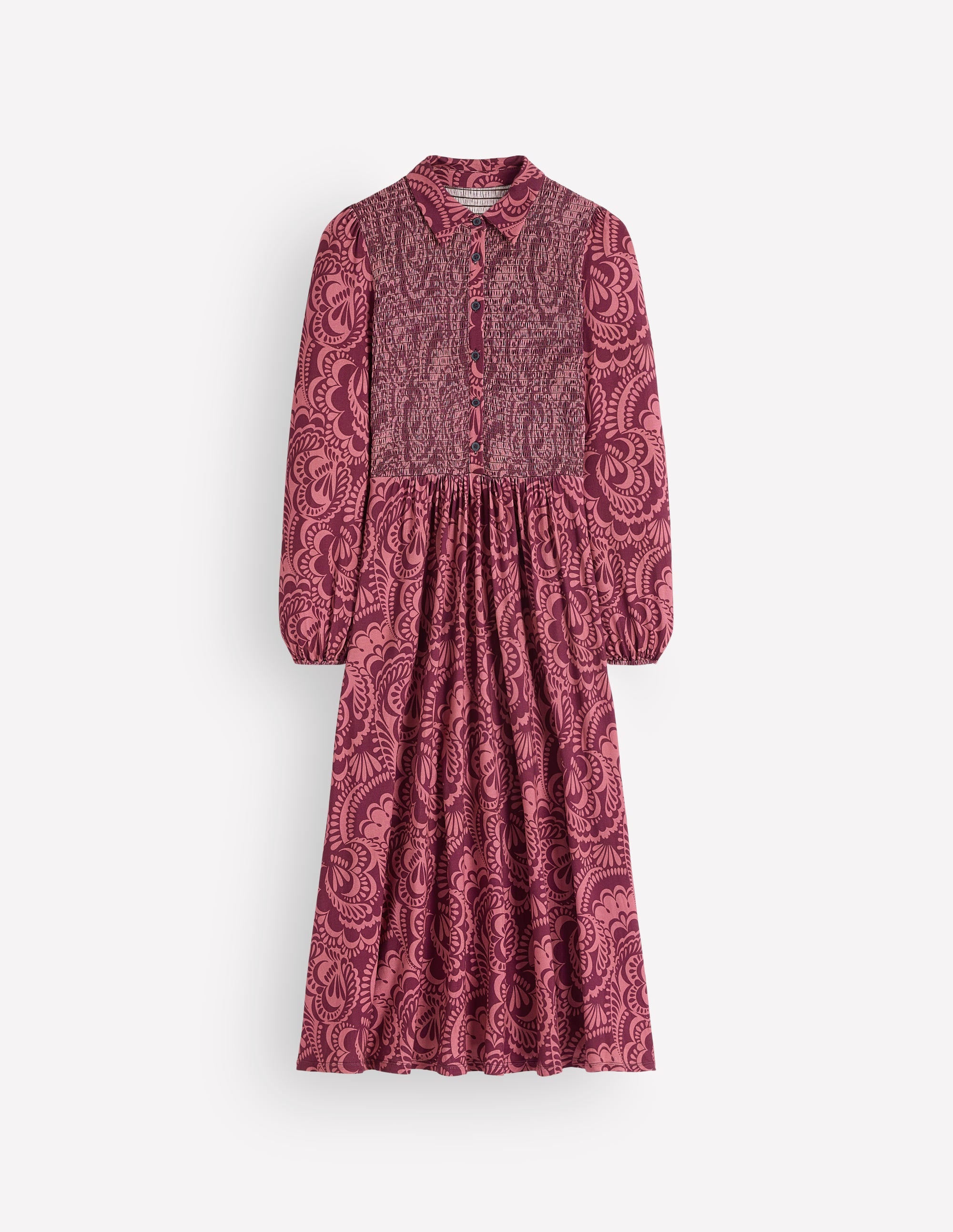 Gesmoktes Jerseykleid-Kastanienbraun, Blühendes Medley - Image 6