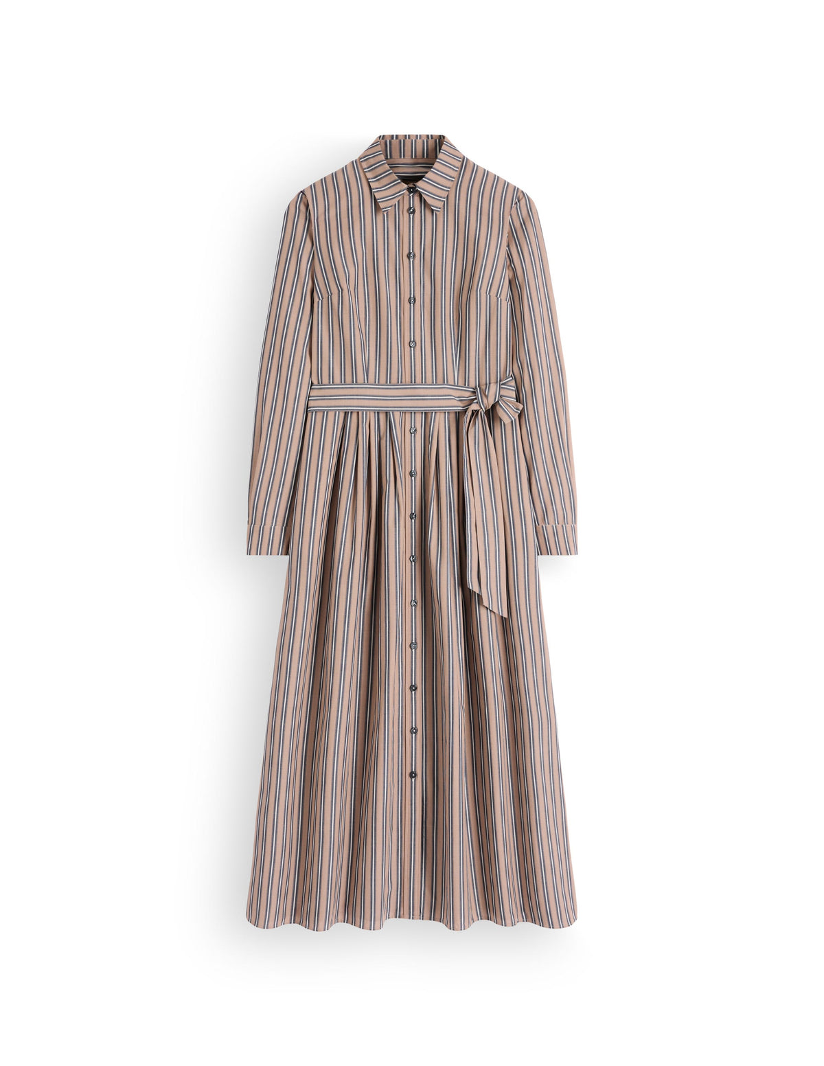 Robe-chemise midi Alexa en coton-Rayé tramway camel, bleu marine-6