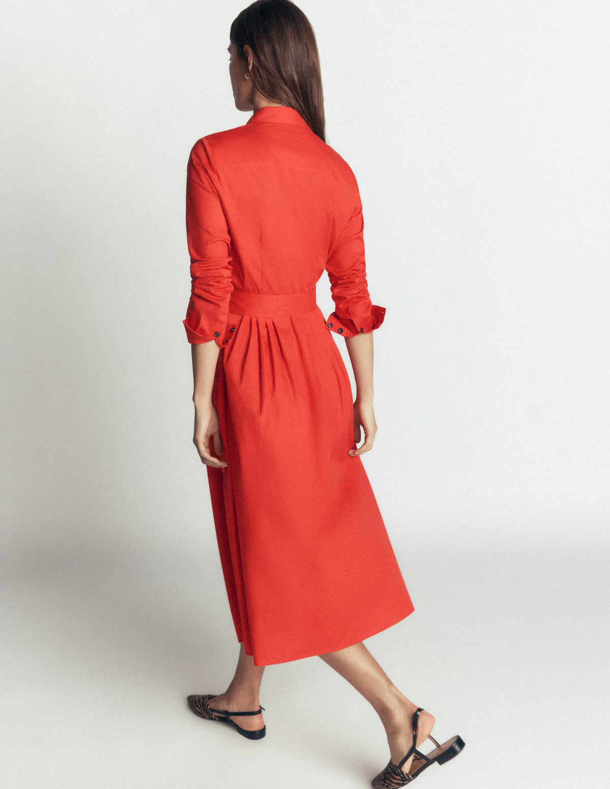Alexa Midi-Hemdblusenkleid aus Baumwolle-Blutorange - Image 4
