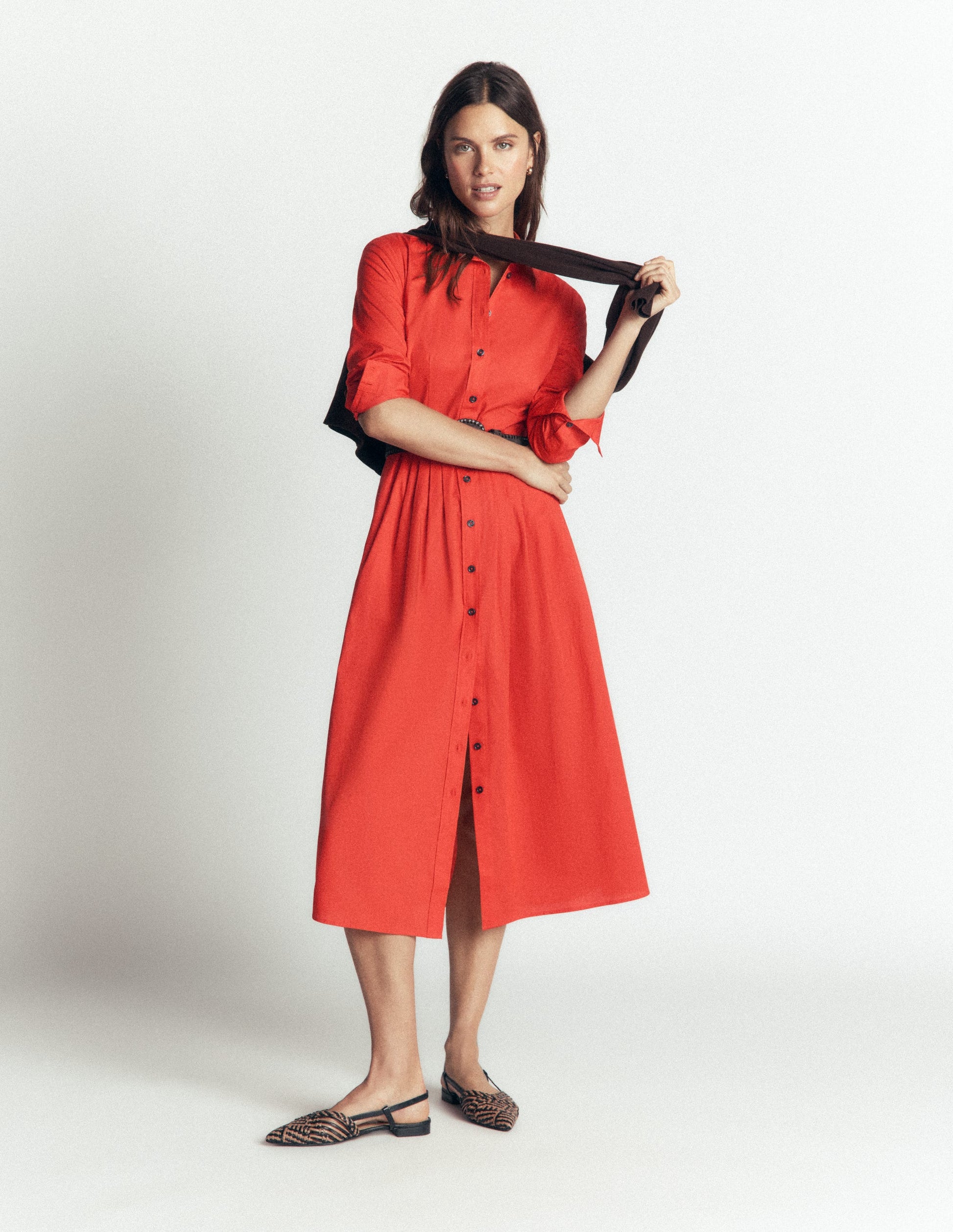 Alexa Midi-Hemdblusenkleid aus Baumwolle-Blutorange-7
