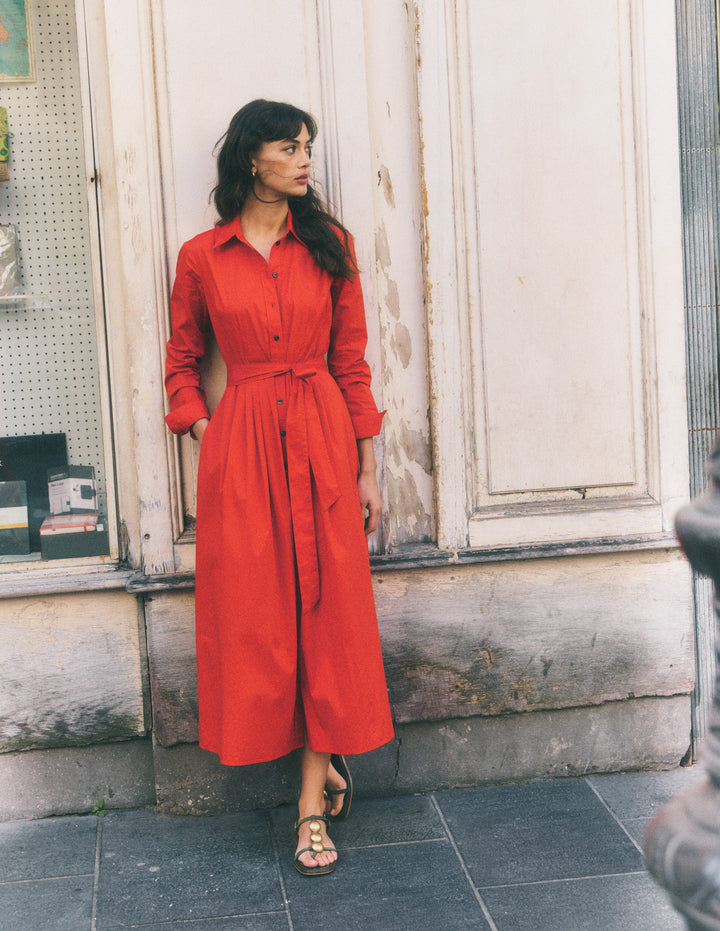Alexa Midi-Hemdblusenkleid aus Baumwolle-Blutorange