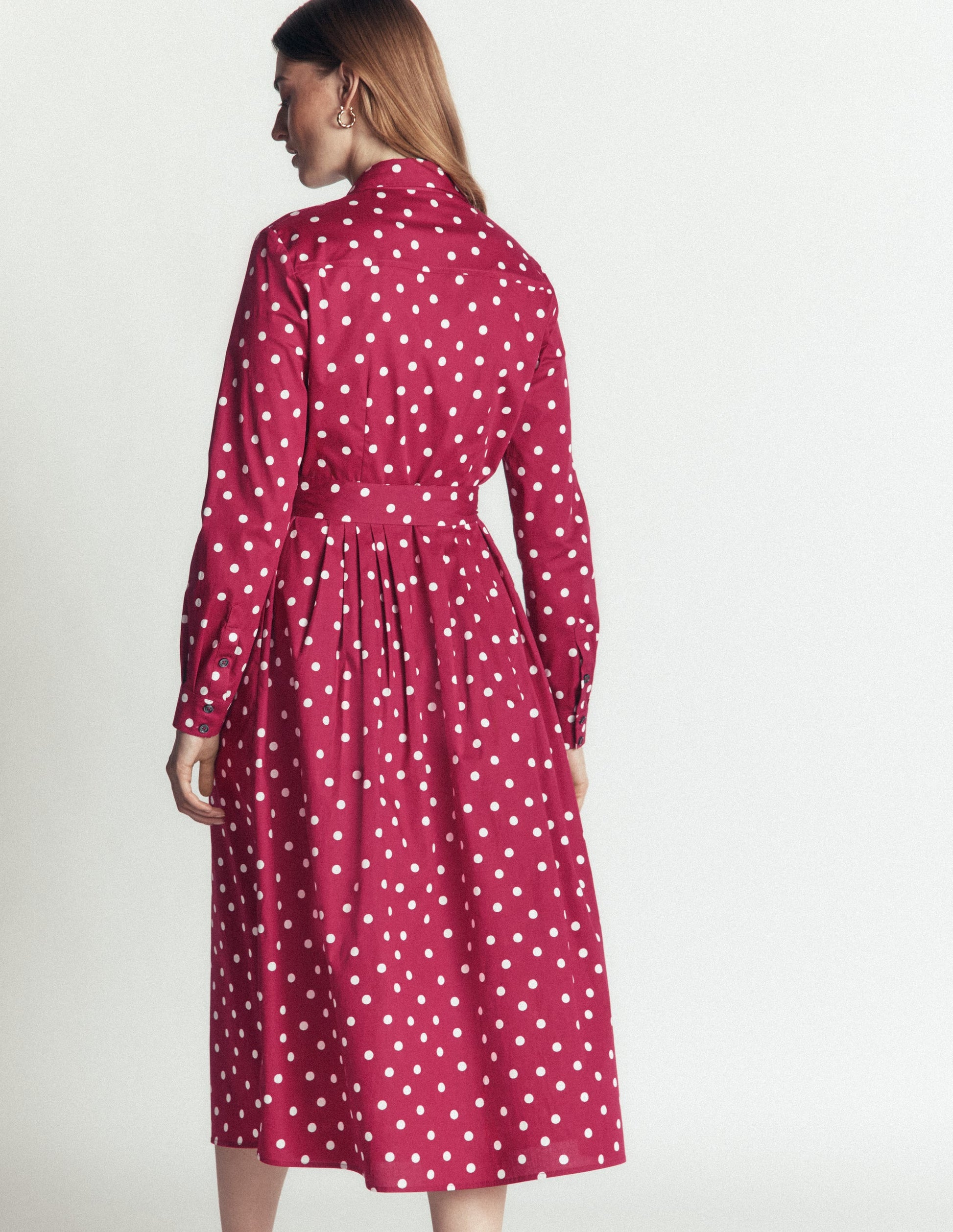 Alexa Midi-Hemdblusenkleid aus Baumwolle-Rubinrot, Boden-Punkte-4