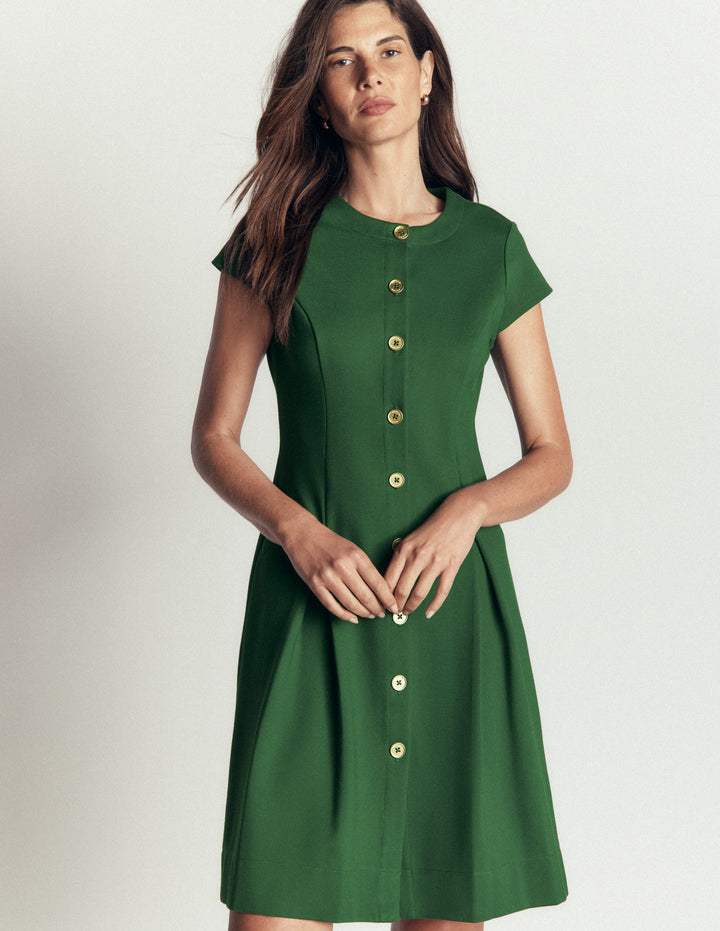 Kurzes Ponte-Kleid mit Faltendetails-Jagdgrün