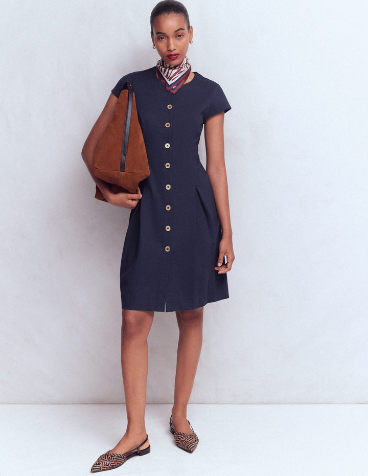 Kurzes Ponte-Kleid mit Faltendetails-Marineblau