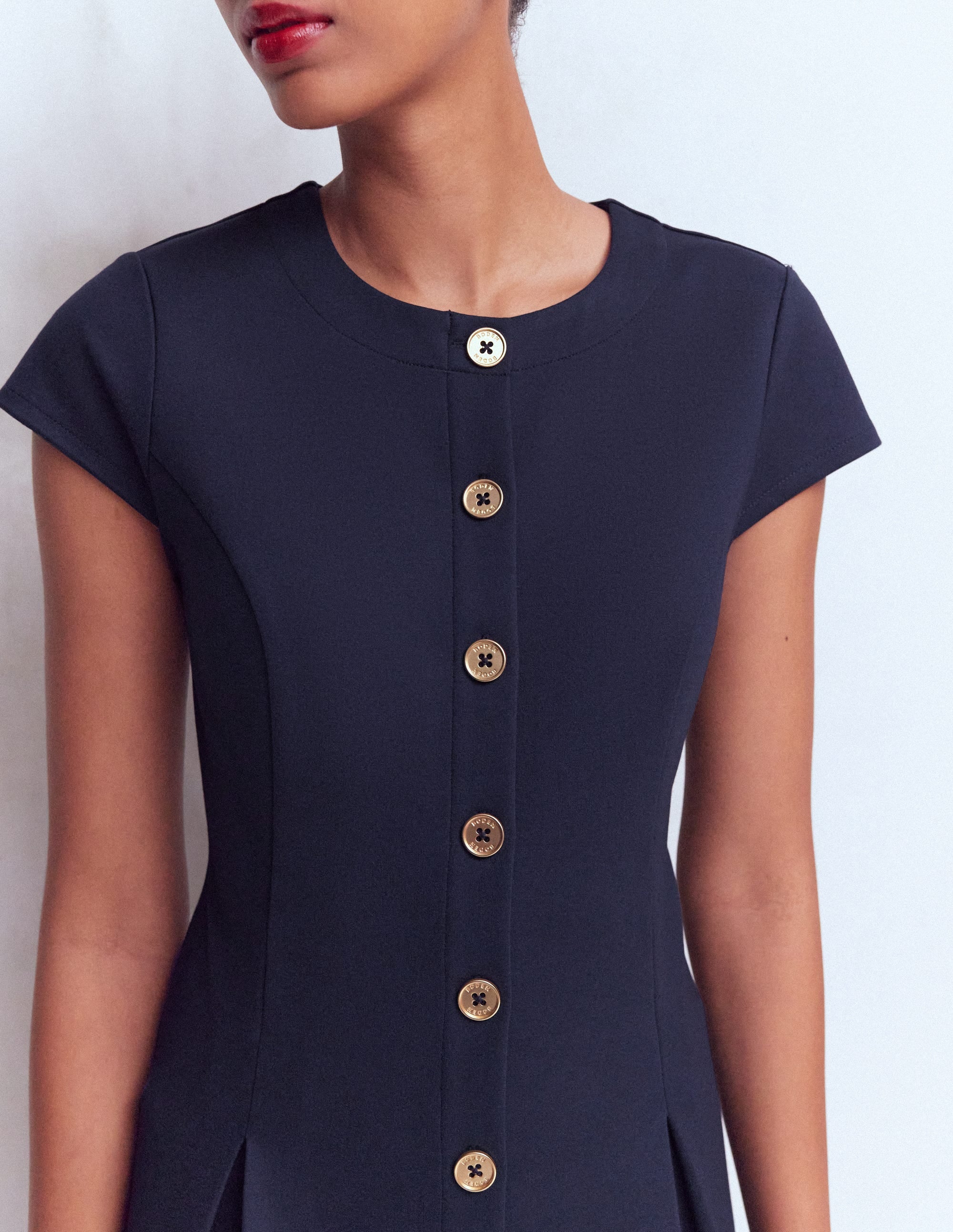 Kurzes Ponte-Kleid mit Faltendetails-Marineblau - Image 2