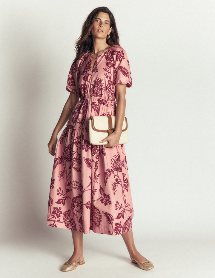 Baumwollkleid mit Kordelzug an der Taille-Kreiderosa, Bepflanzte Wiesen