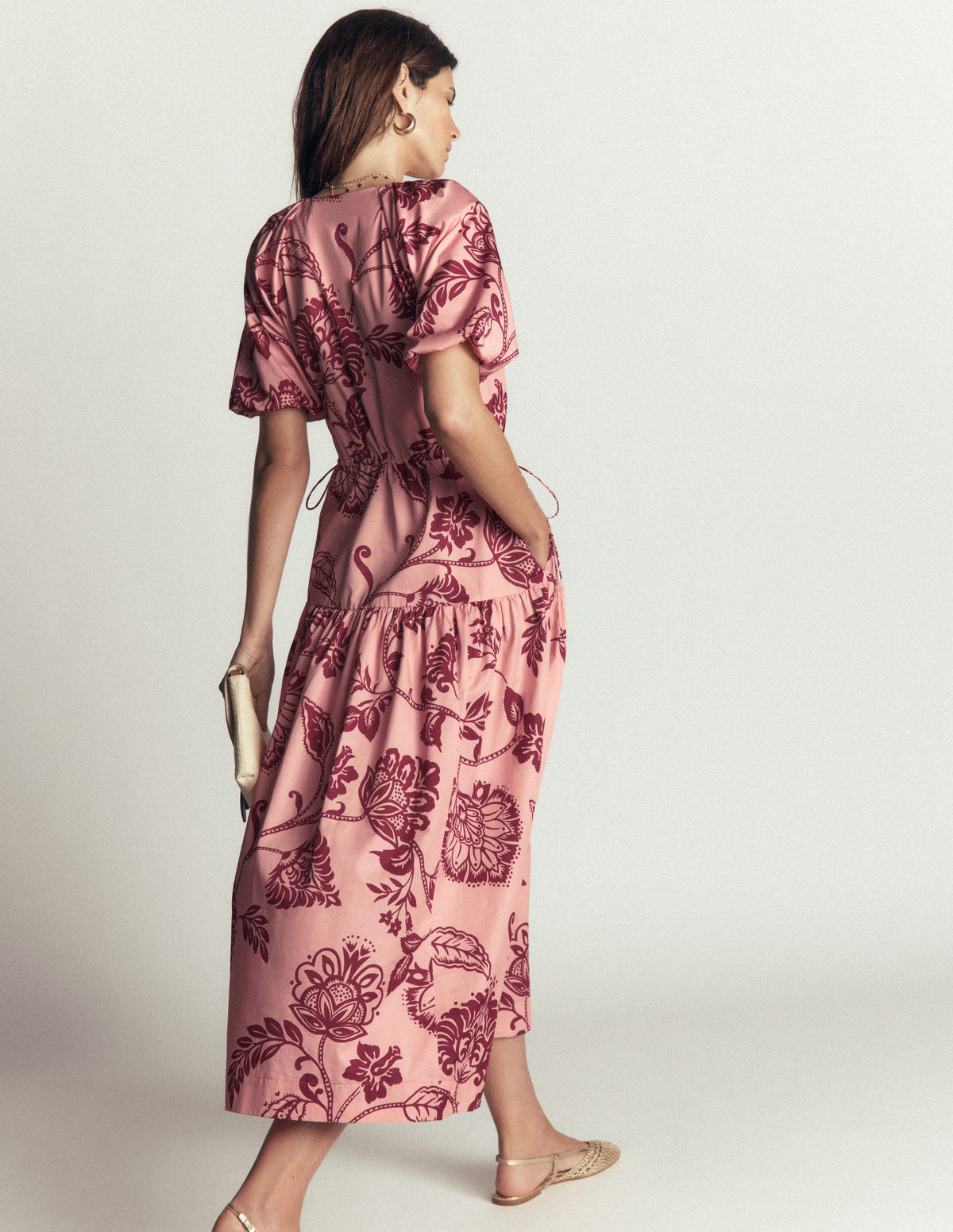 Baumwollkleid mit Kordelzug an der Taille-Kreiderosa, Bepflanzte Wiesen - Image 3