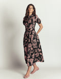 Baumwoll-Midikleid mit Gürtel-Schwarz, Bepflanzte Wiesen