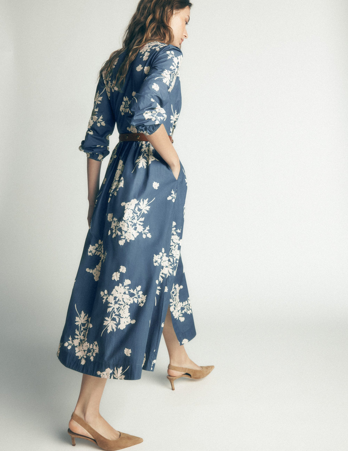 Robe midi Nicola en coton-Bleu, motif Flecked Bunch-4
