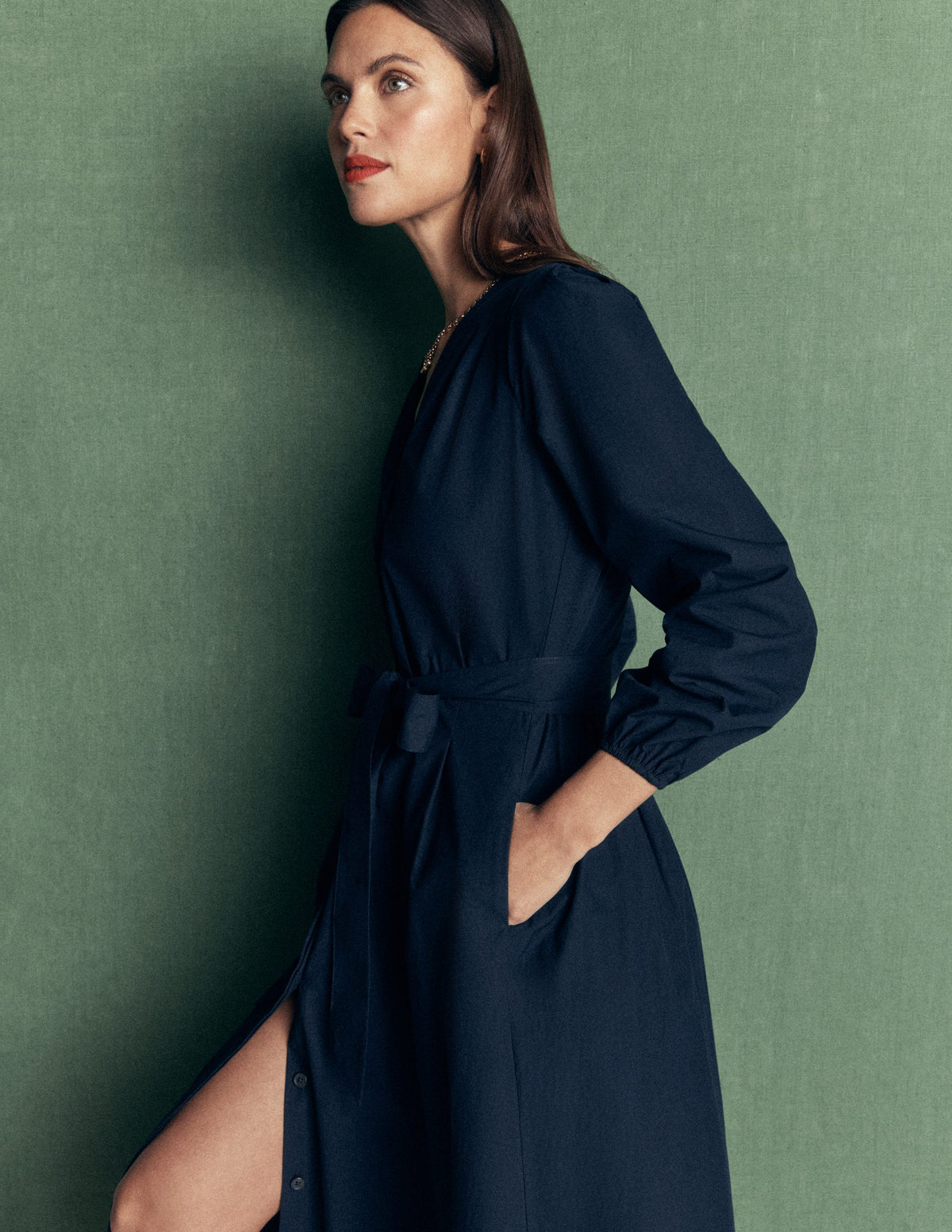 Robe midi Nicola en coton-Bleu marine - Image 1