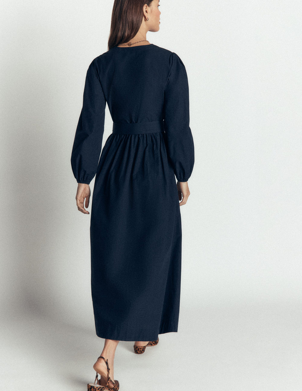 Robe midi Nicola en coton-Bleu marine - Image 3