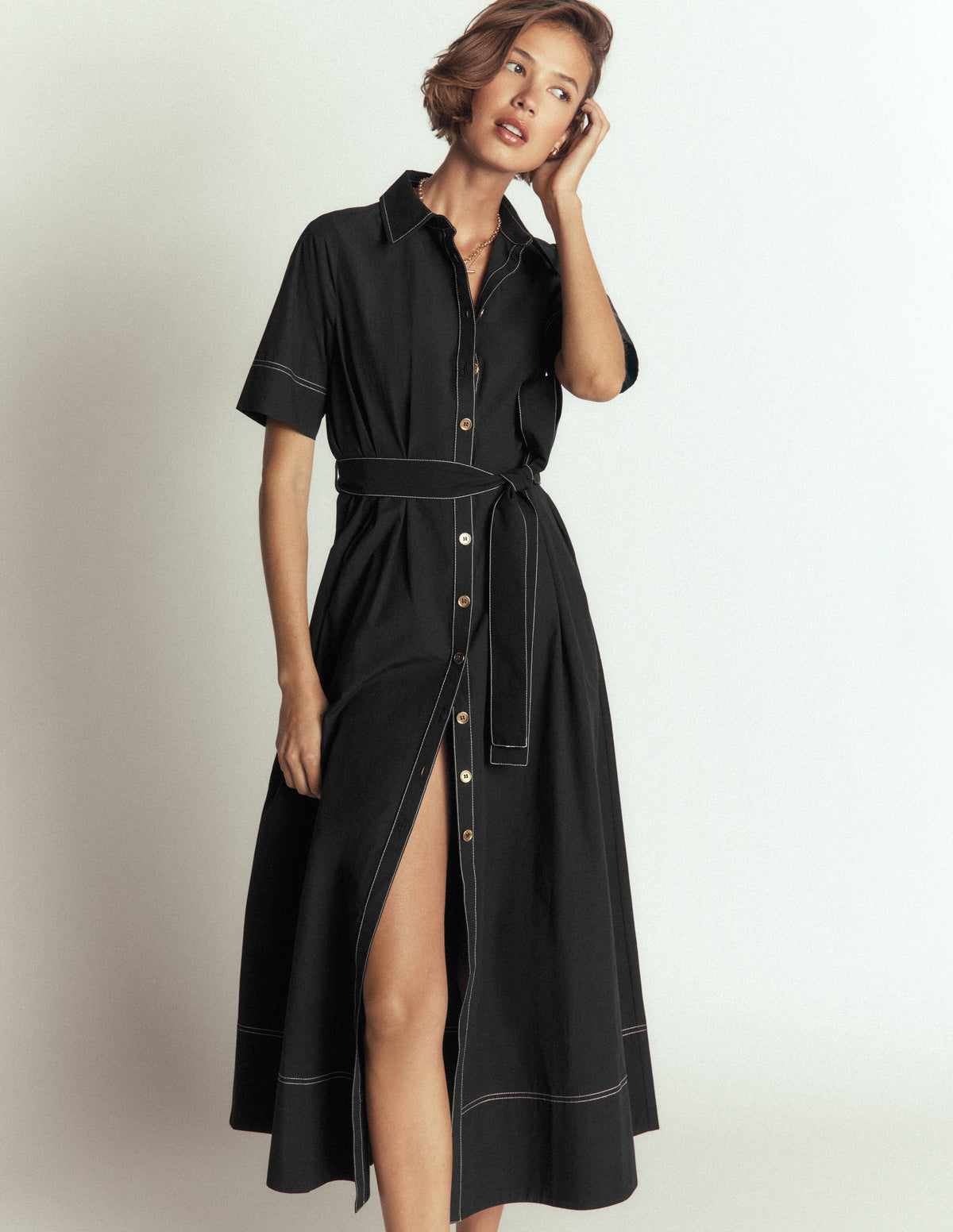 Sarah Midi-Hemdblusenkleid aus Baumwolle-Schwarz - Image 1