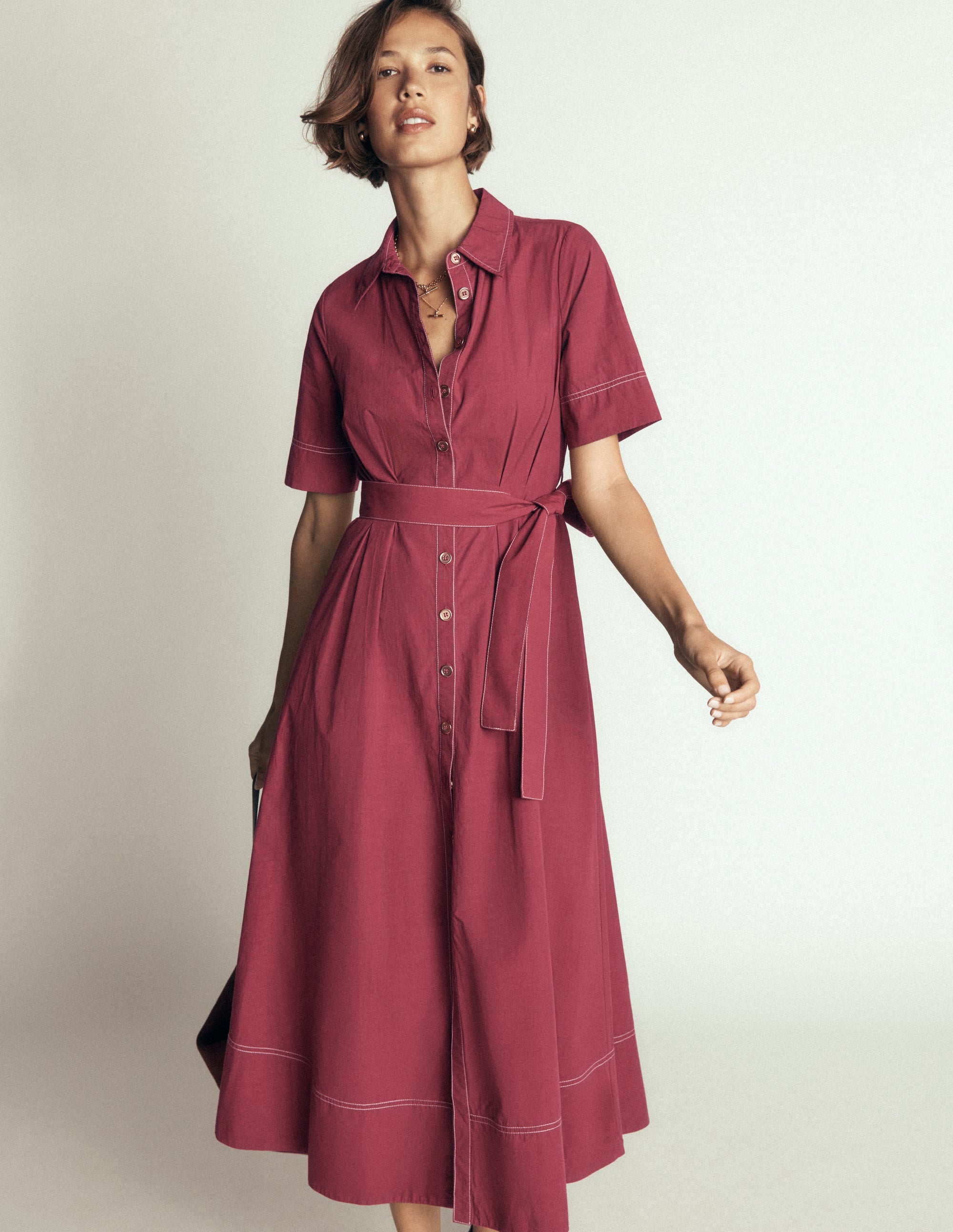 Robe-chemise midi Sarah en coton-Châtaigne profonde - Image 1