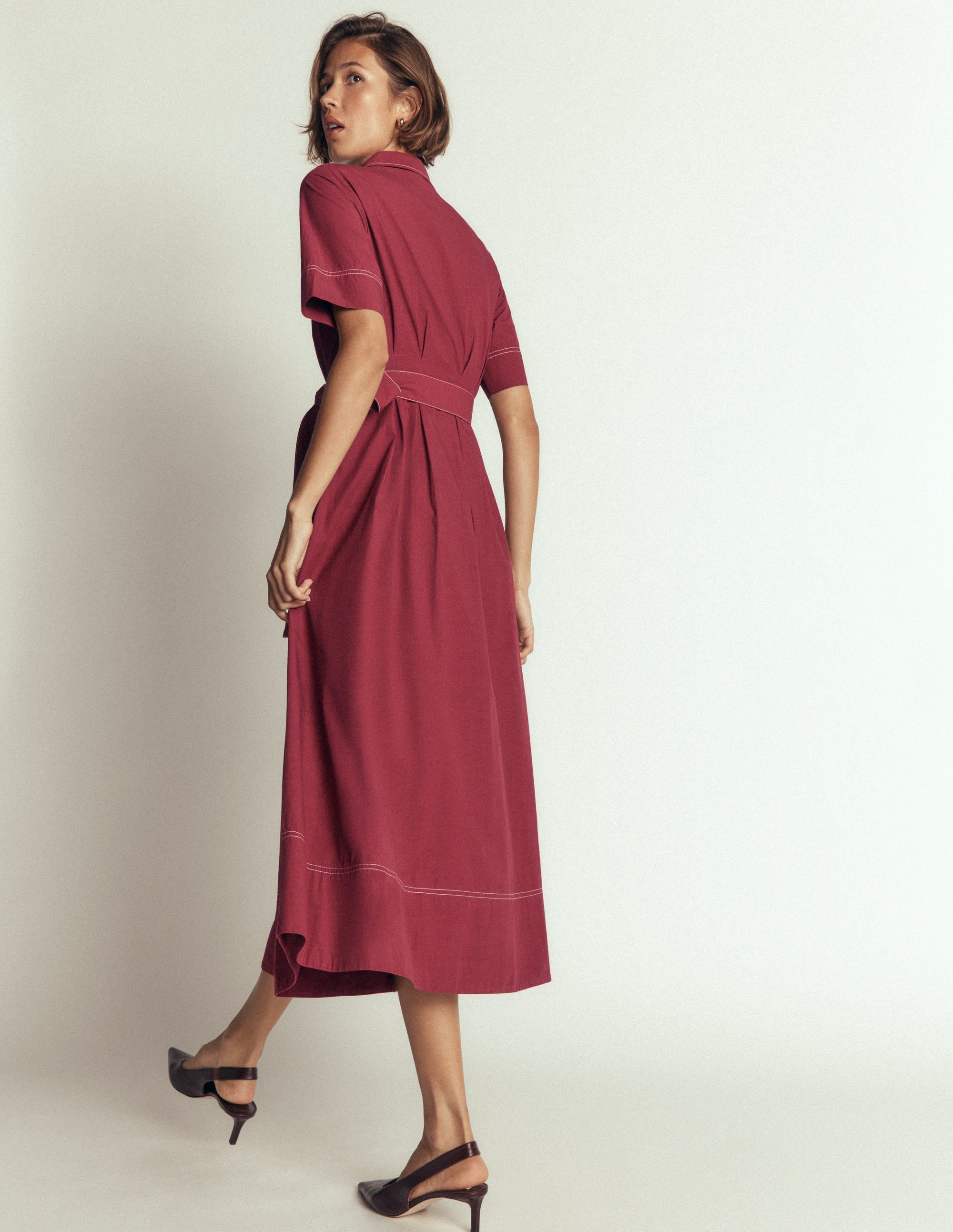 Robe-chemise midi Sarah en coton-Châtaigne profonde - Image 3