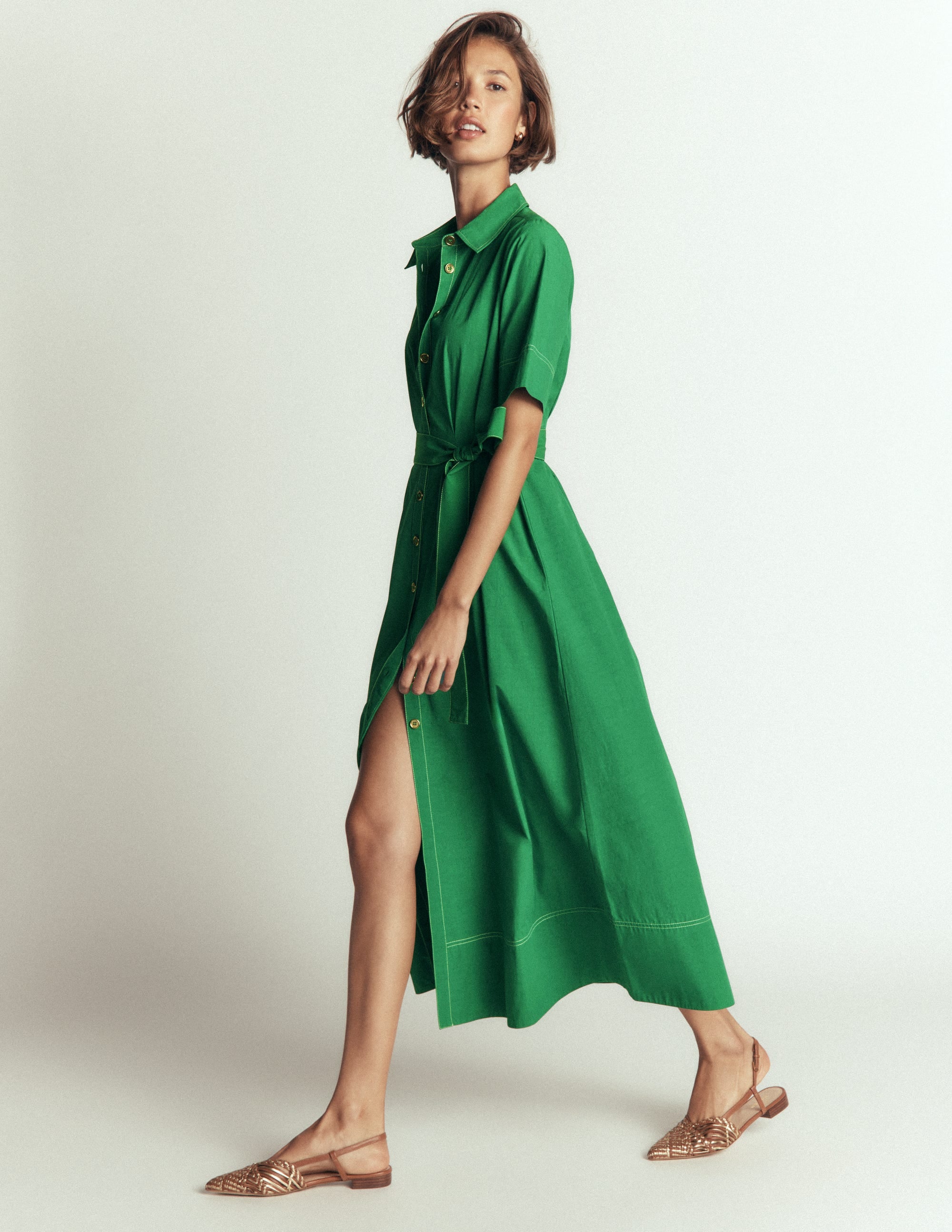 Robe-chemise midi Sarah en coton-Vert frais - Image 1