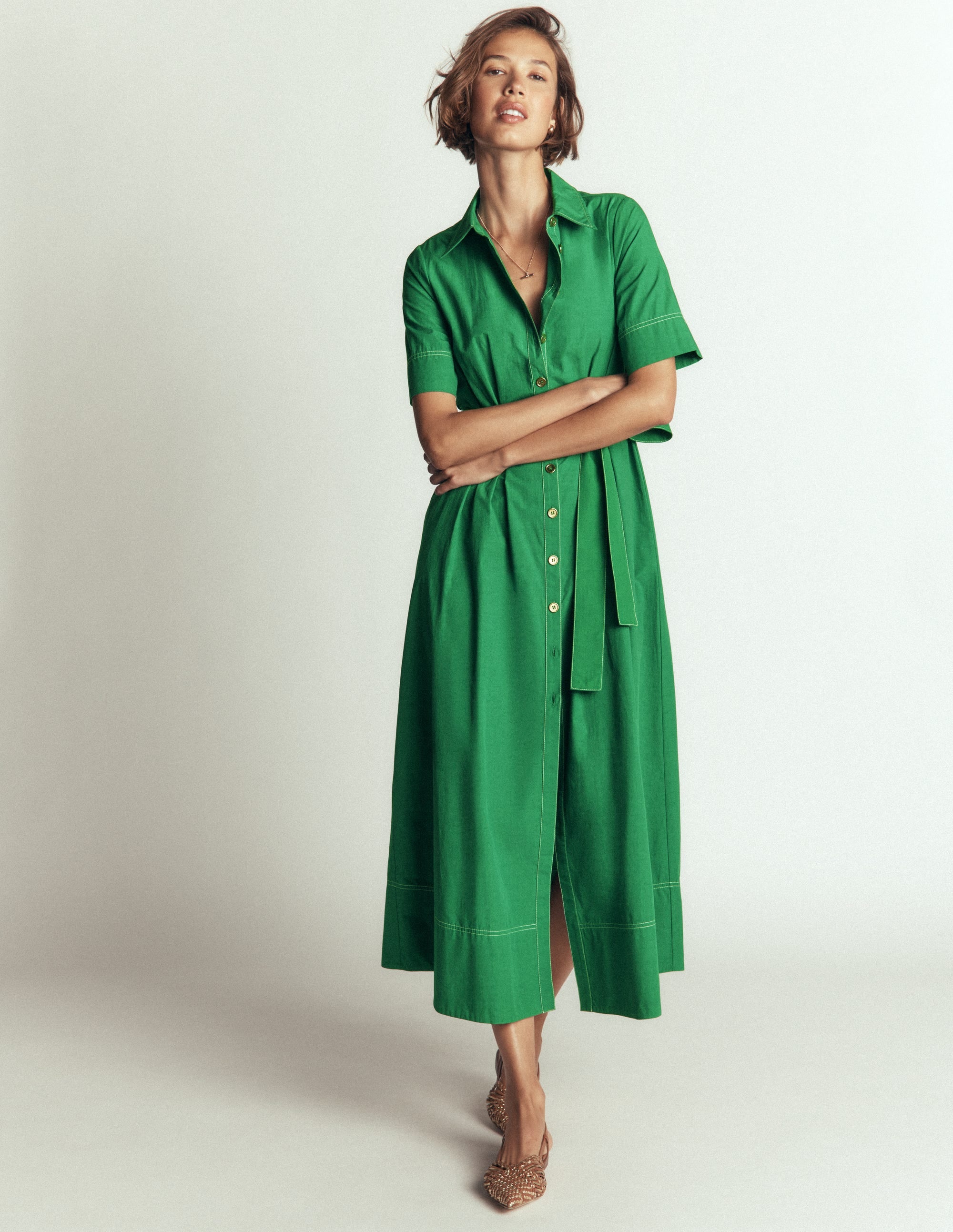Robe-chemise midi Sarah en coton-Vert frais - Image 4