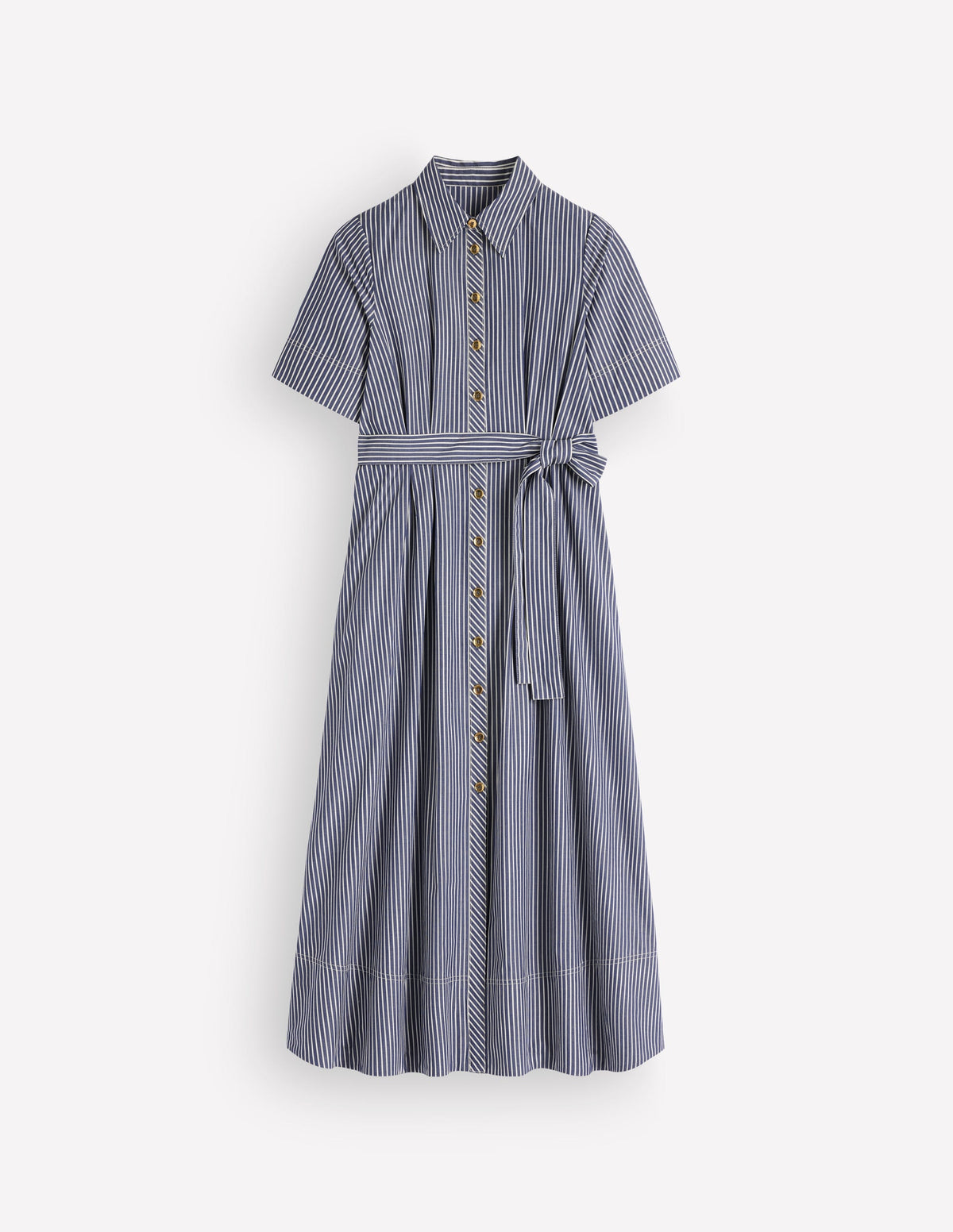 Robe-chemise midi Sarah en coton-Rayé fin bleu marine et ivoire - Image 5