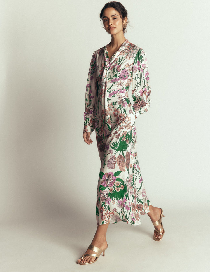 Robe-chemise à détail nœud-Ivoire, motif Whimsical Flora