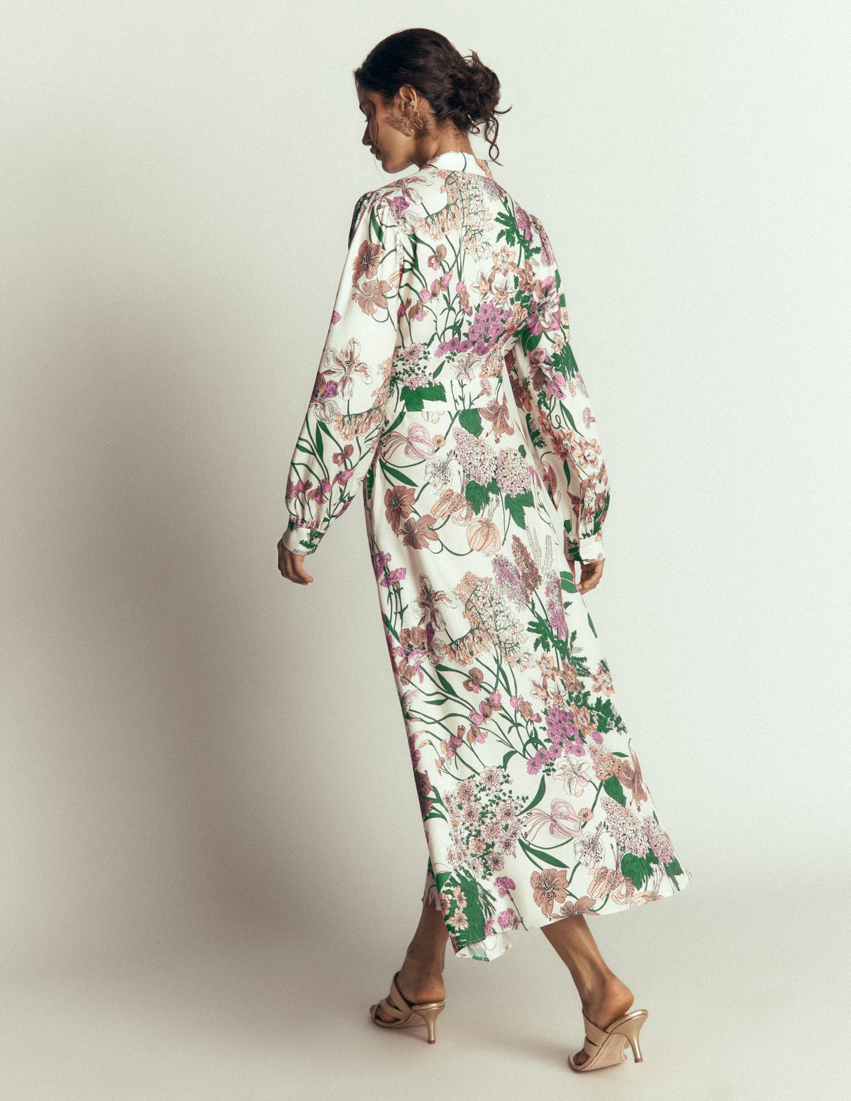 Hemdblusenkleid mit Schleifendetail-Naturweiß, Originelles Blumenmuster-3
