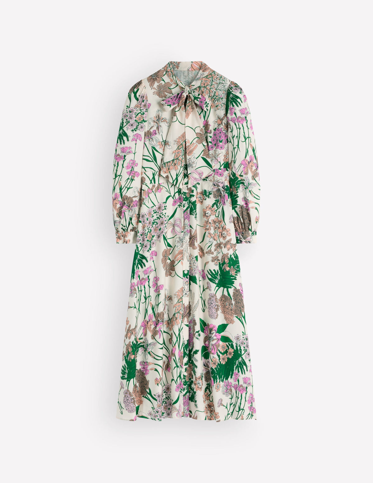 Hemdblusenkleid mit Schleifendetail-Naturweiß, Originelles Blumenmuster-6