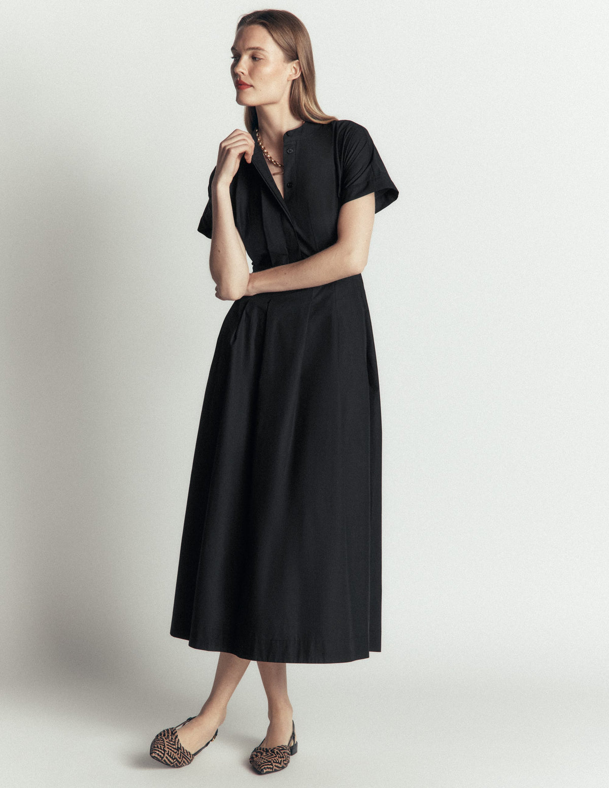Midikleid aus einem Schnittteil-Schwarz-4