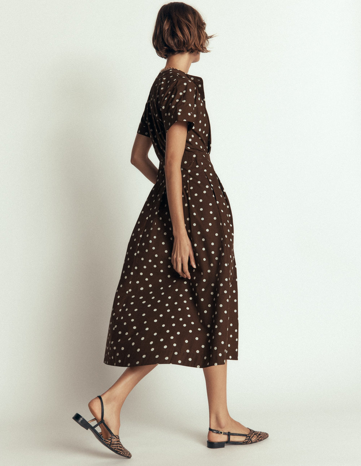 Robe midi à manches sans coutures-Terre d’ombre, pois peints espacés-3