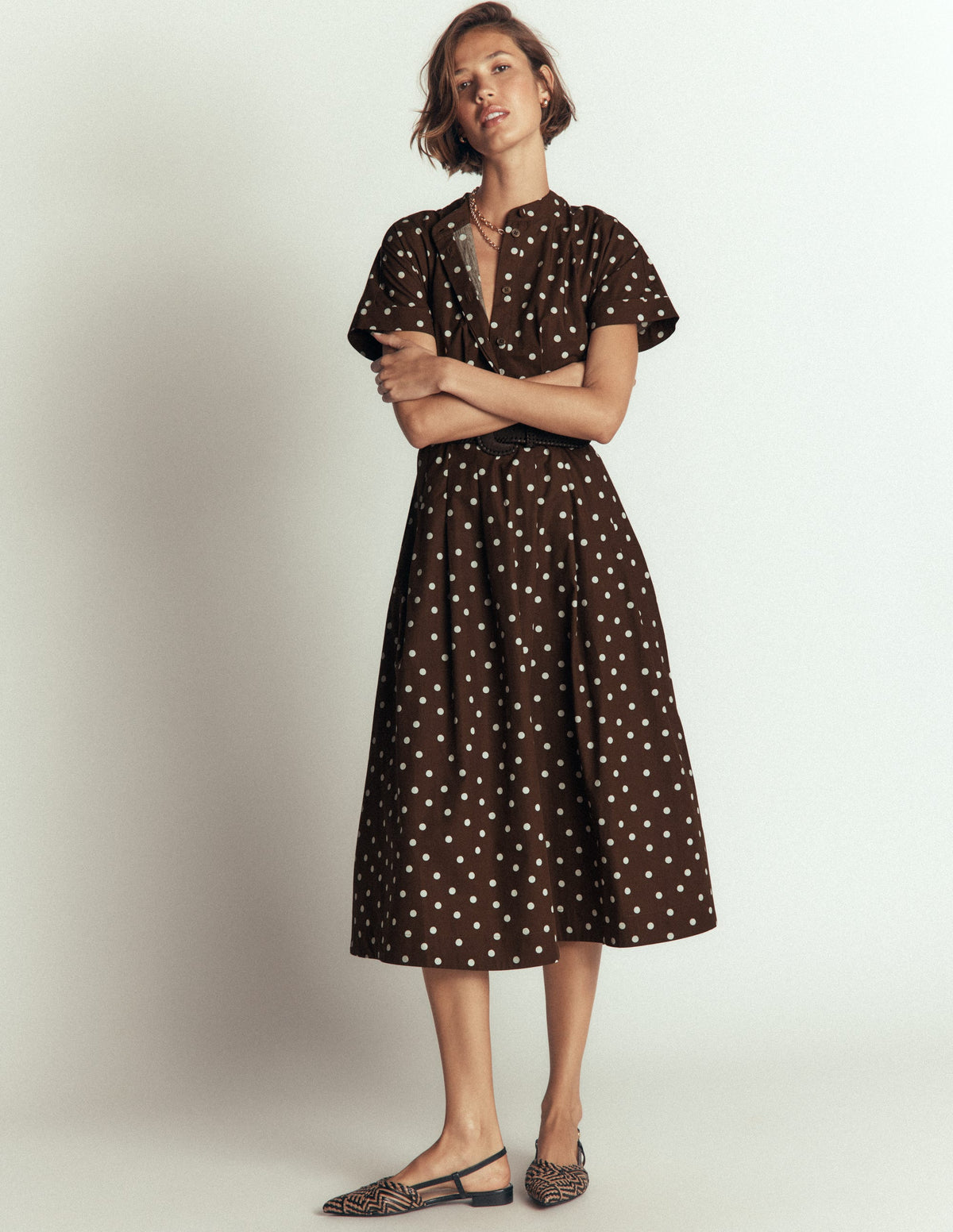 Robe midi à manches sans coutures-Terre d’ombre, pois peints espacés - Image 4