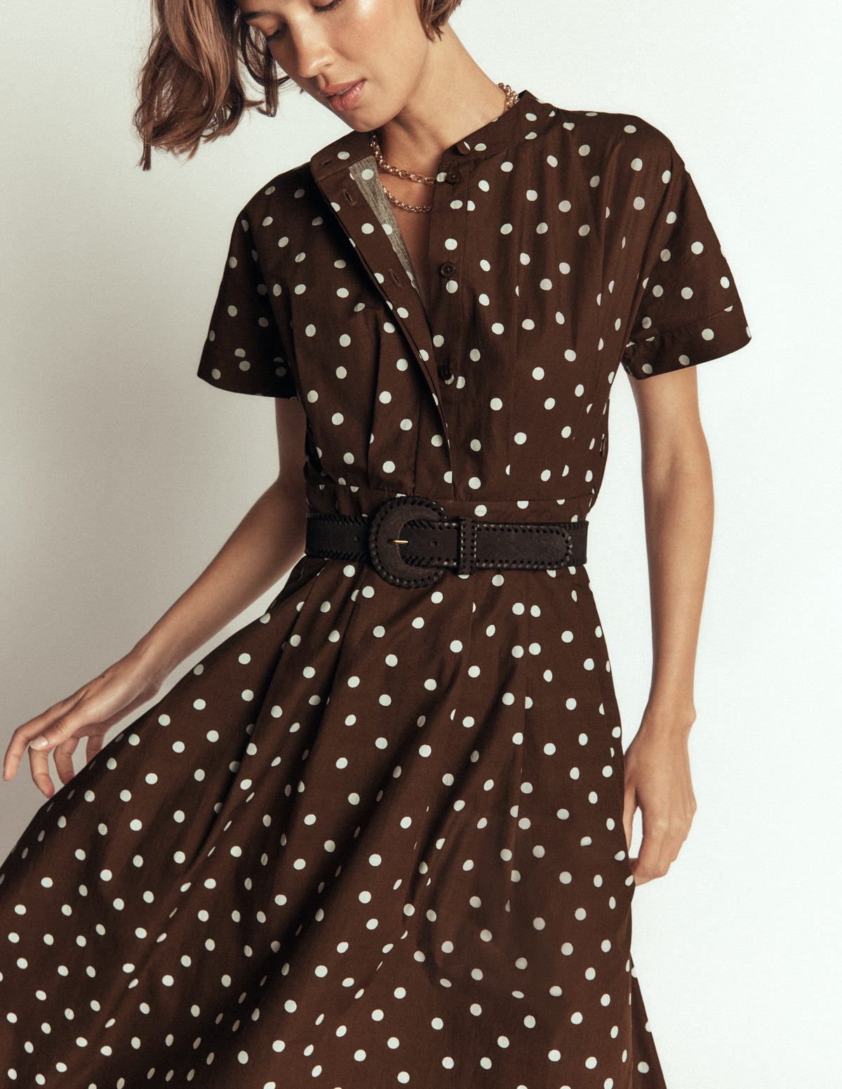 Robe midi à manches sans coutures-Terre d’ombre, pois peints espacés - Image 5