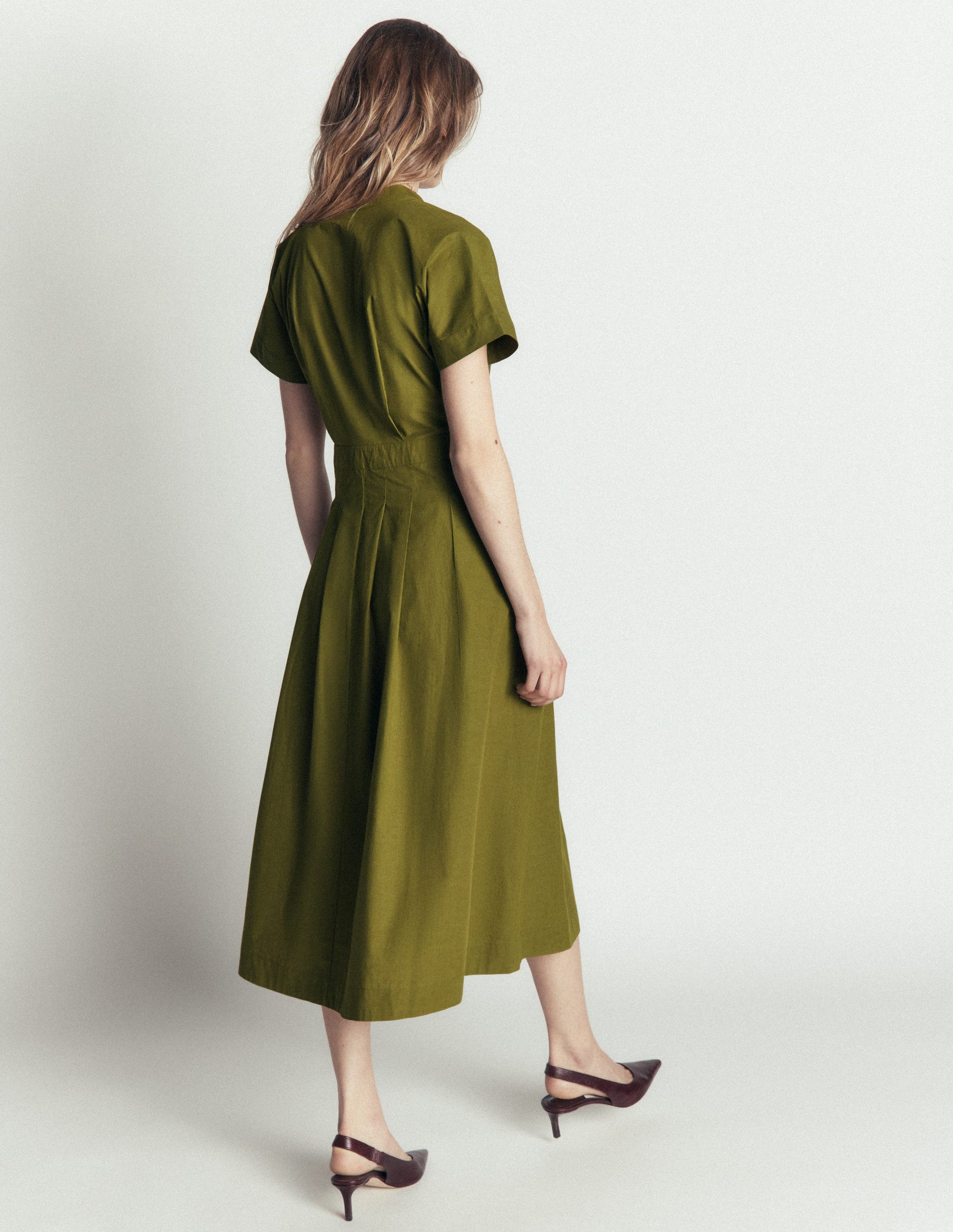 Robe midi à manches sans coutures-Olive-3