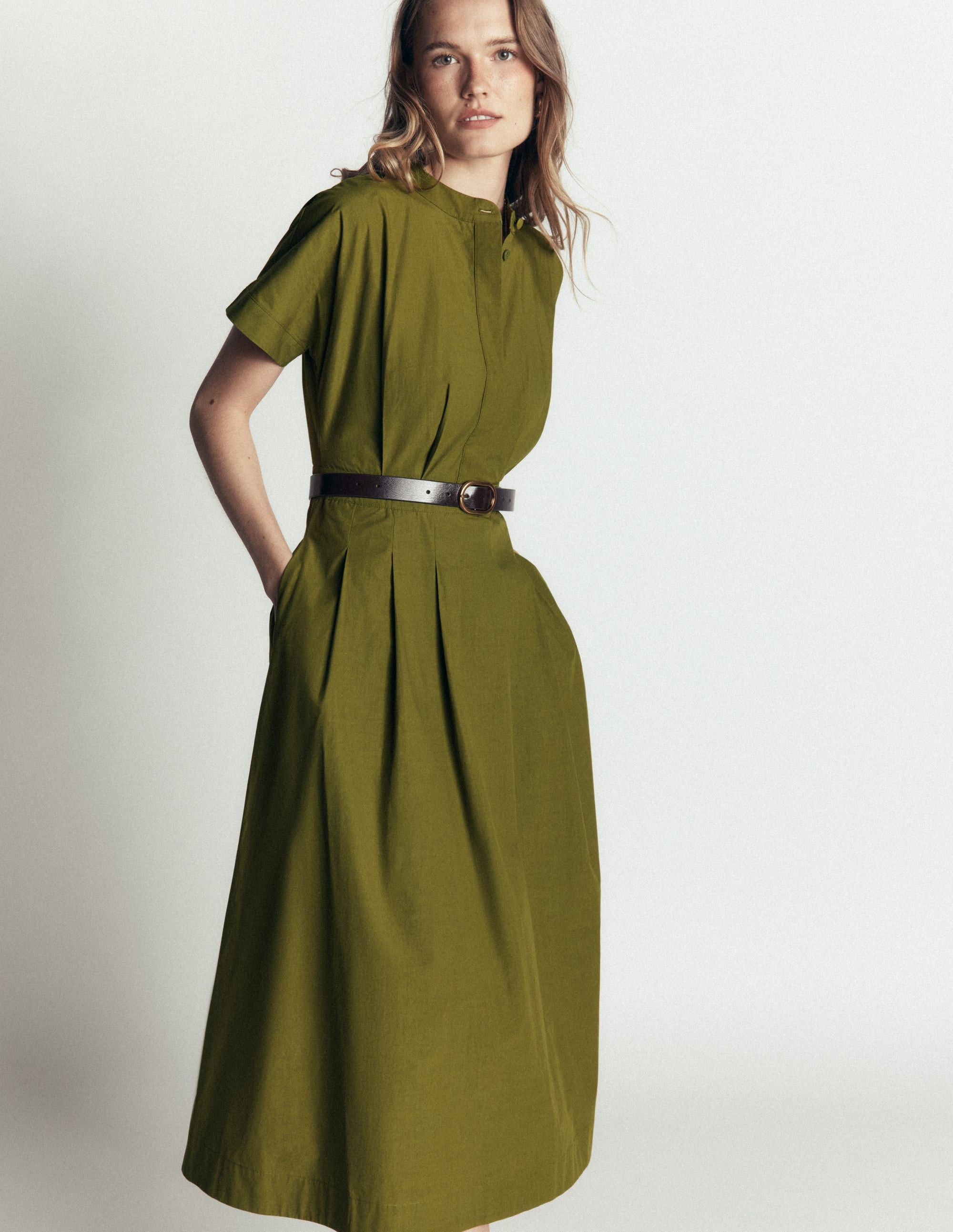 Robe midi à manches sans coutures-Olive - Image 4