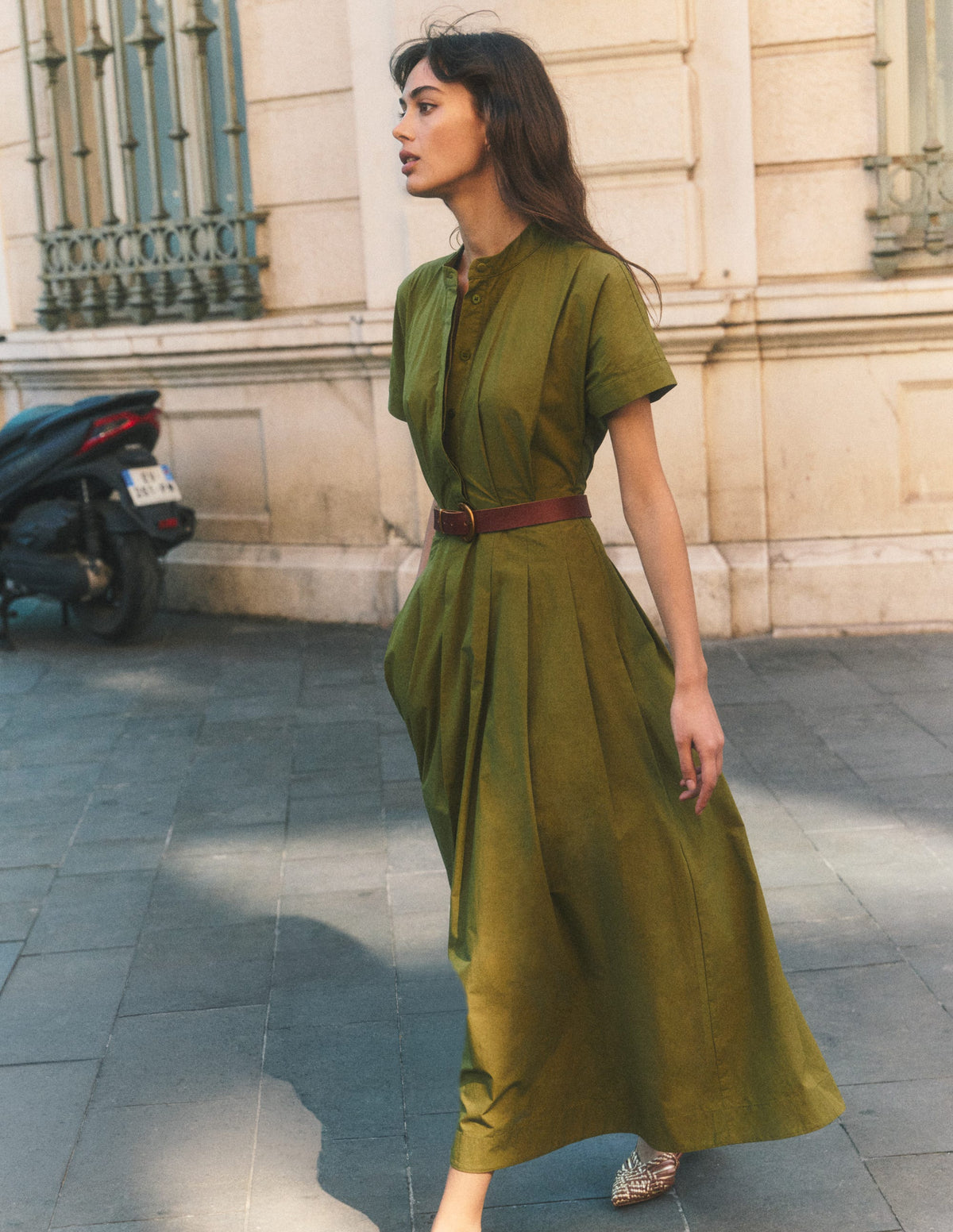 Robe midi à manches sans coutures-Olive-5
