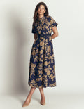 Midikleid aus einem Schnittteil-Französisches Marineblau, Bouquet-Brise