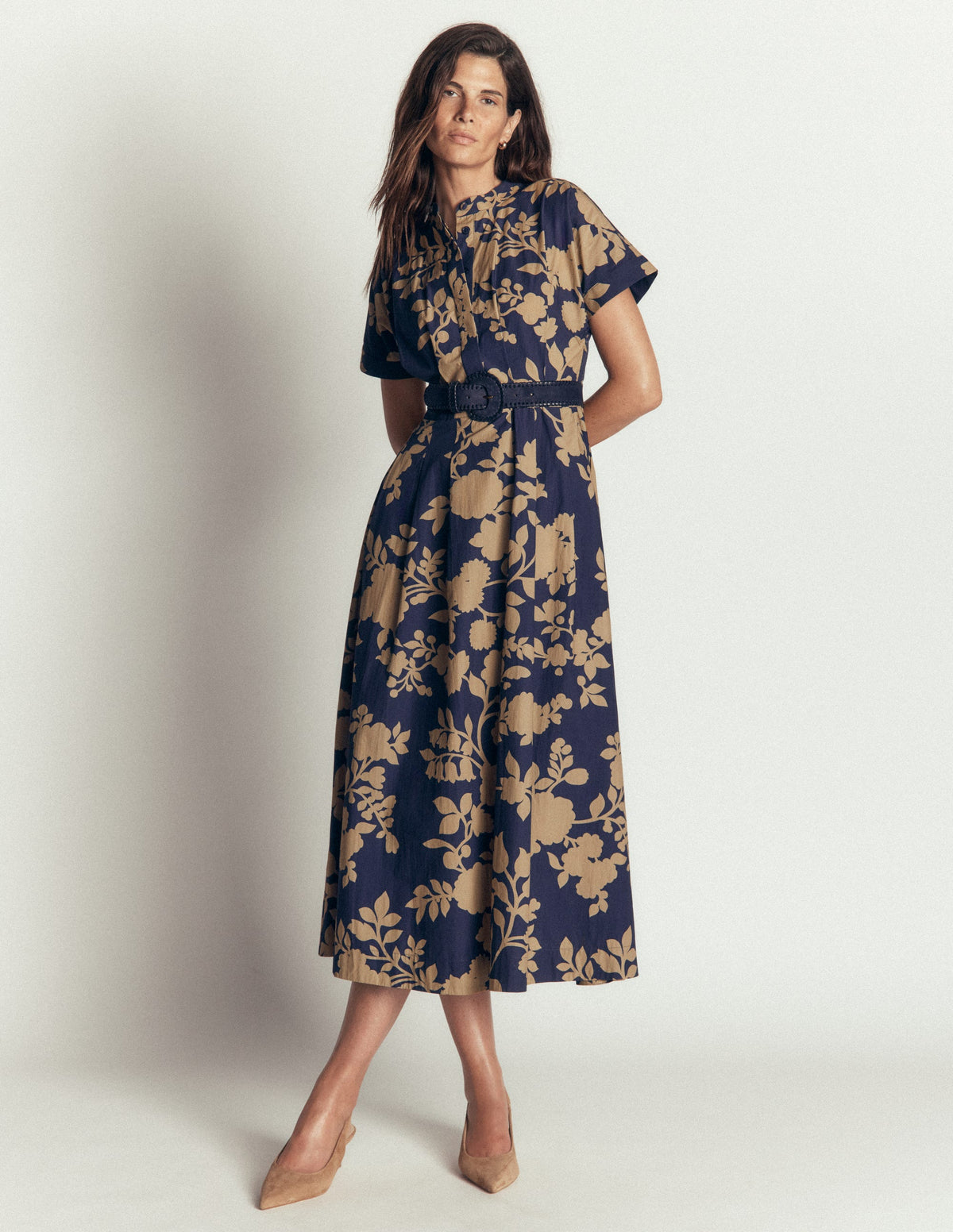 Midikleid aus einem Schnittteil-Französisches Marineblau, Bouquet-Brise-1