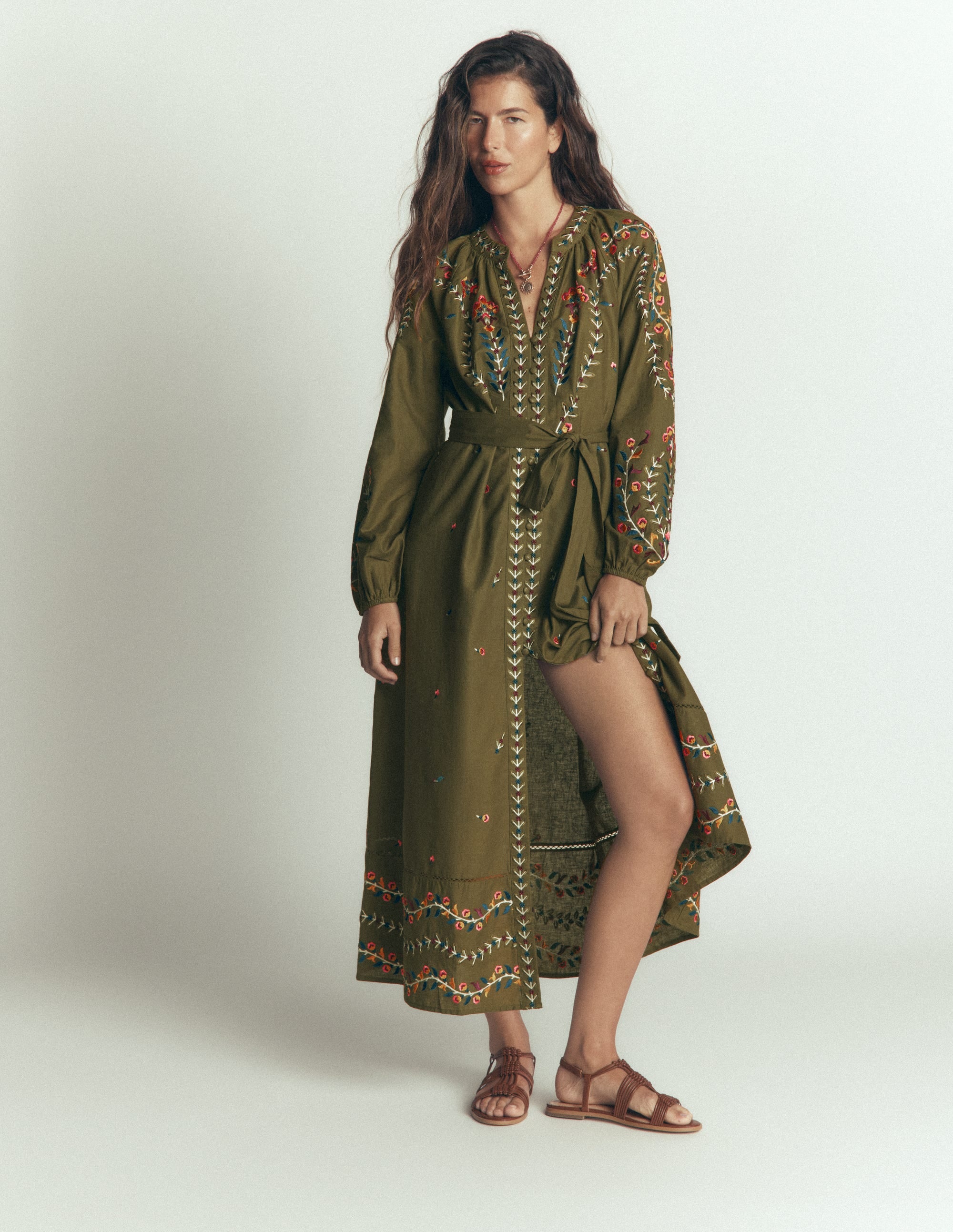 Besticktes Leinenkleid-Waldgrün, Stickerei - Image 6