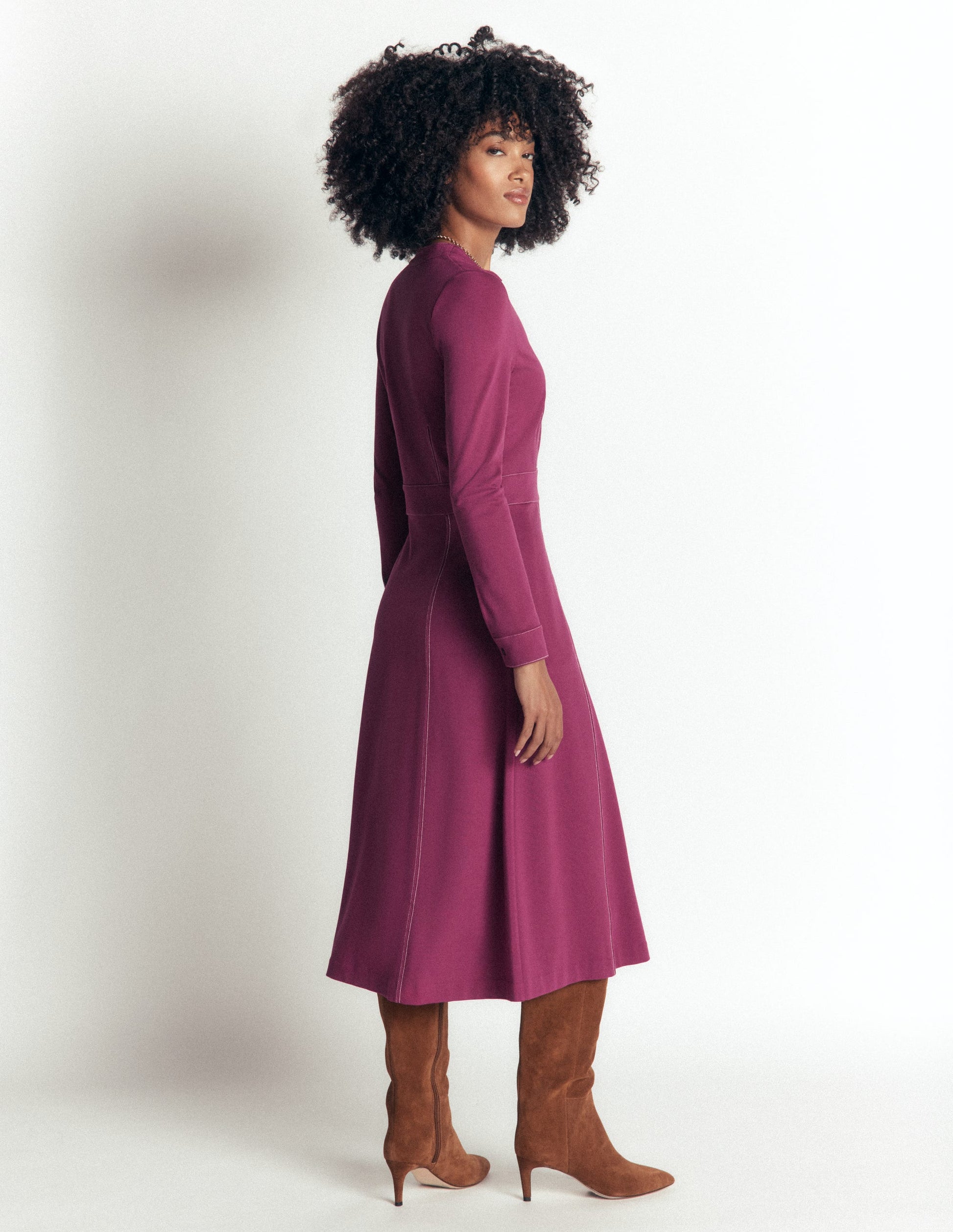 Robe midi Alex en point de Rome à détails contrastants-Coulis de framboise-6