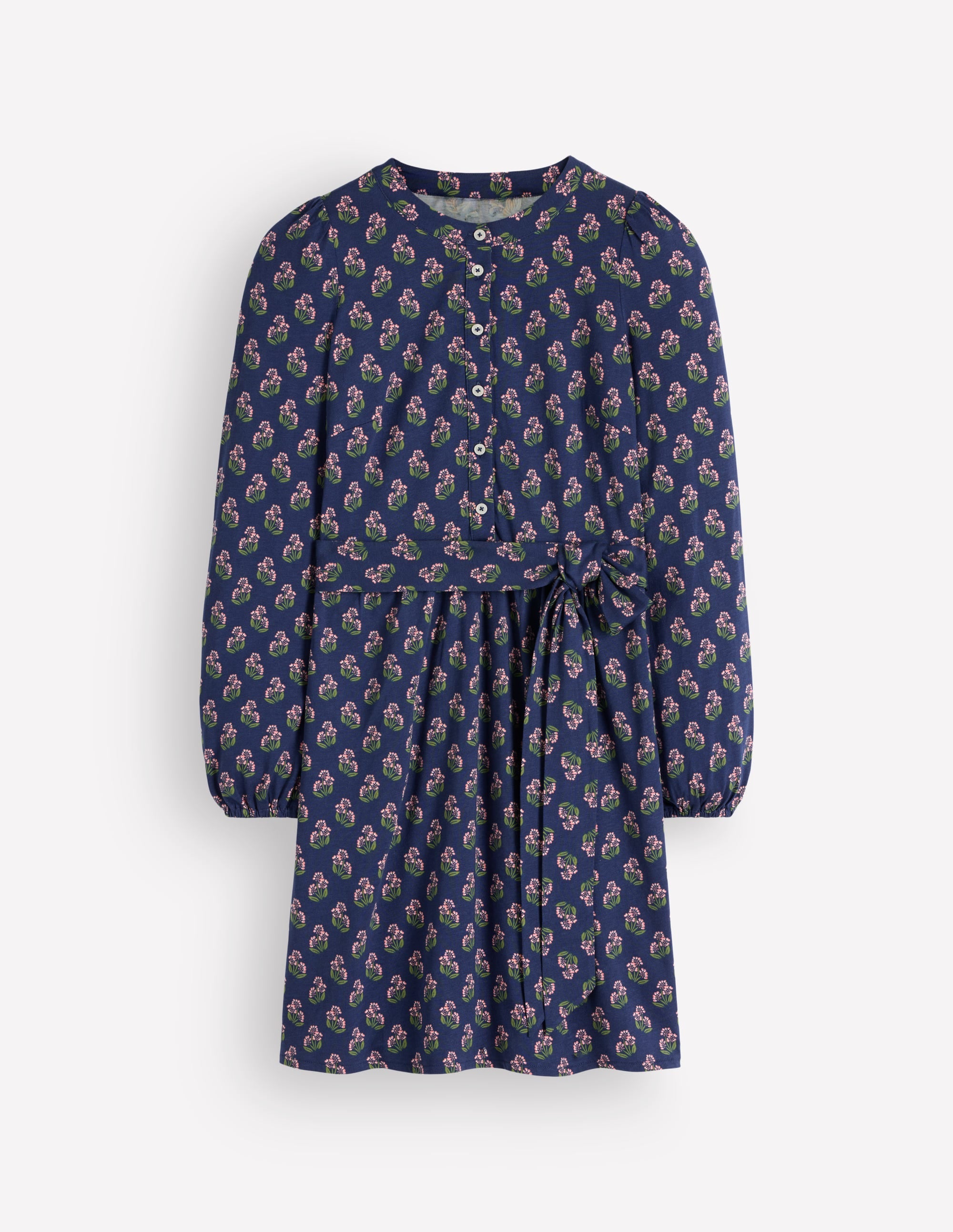 Adele Jerseykleid mit Gürtel-Schuluniform-Marineblau, Kleines Nelkenmuster - Image 7
