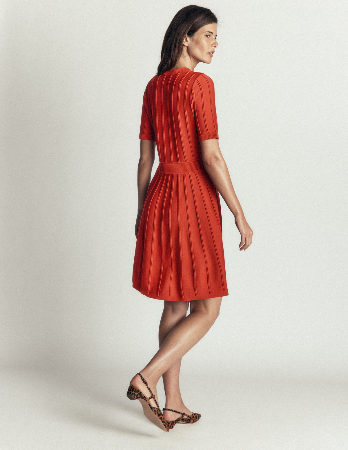Button Front Stitch Dress-Burnt Orange-3