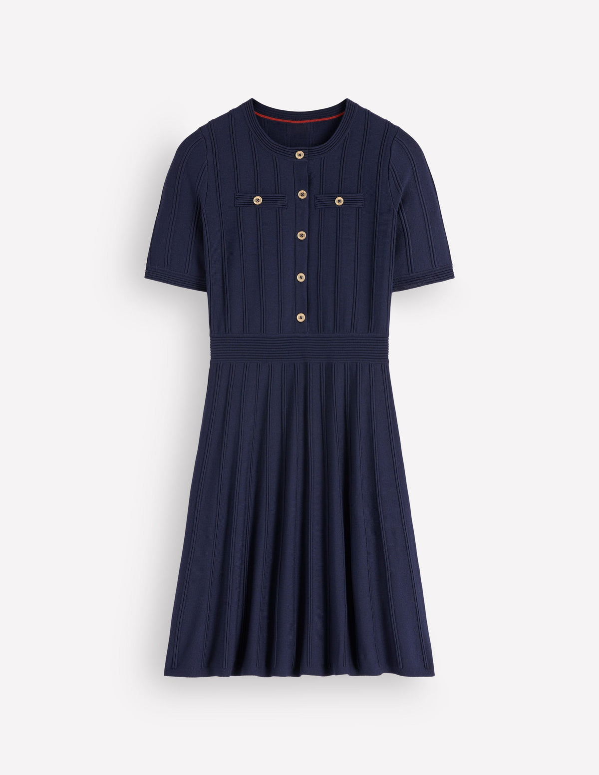 Robe boutonnée sur le devant à surpiqûres-Bleu marine-5