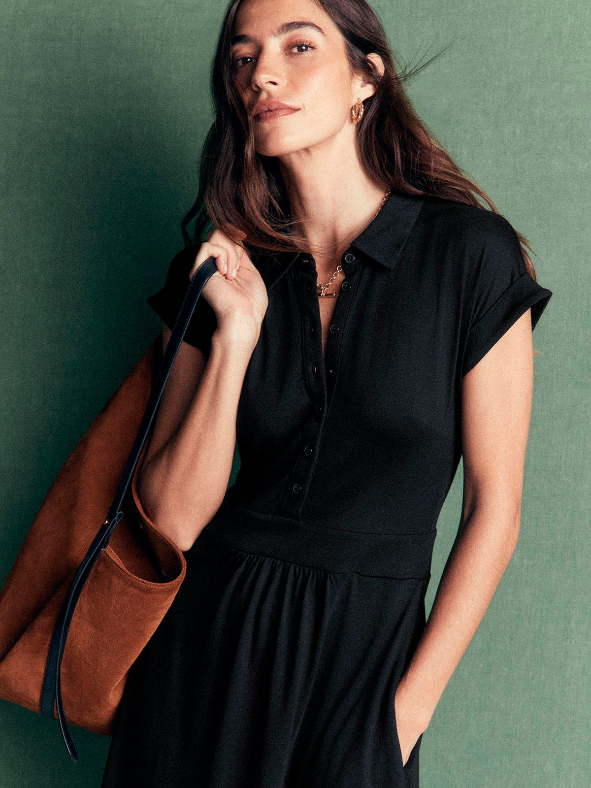 Fae Jersey-Hemdblusenkleid-Schwarz - Image 2