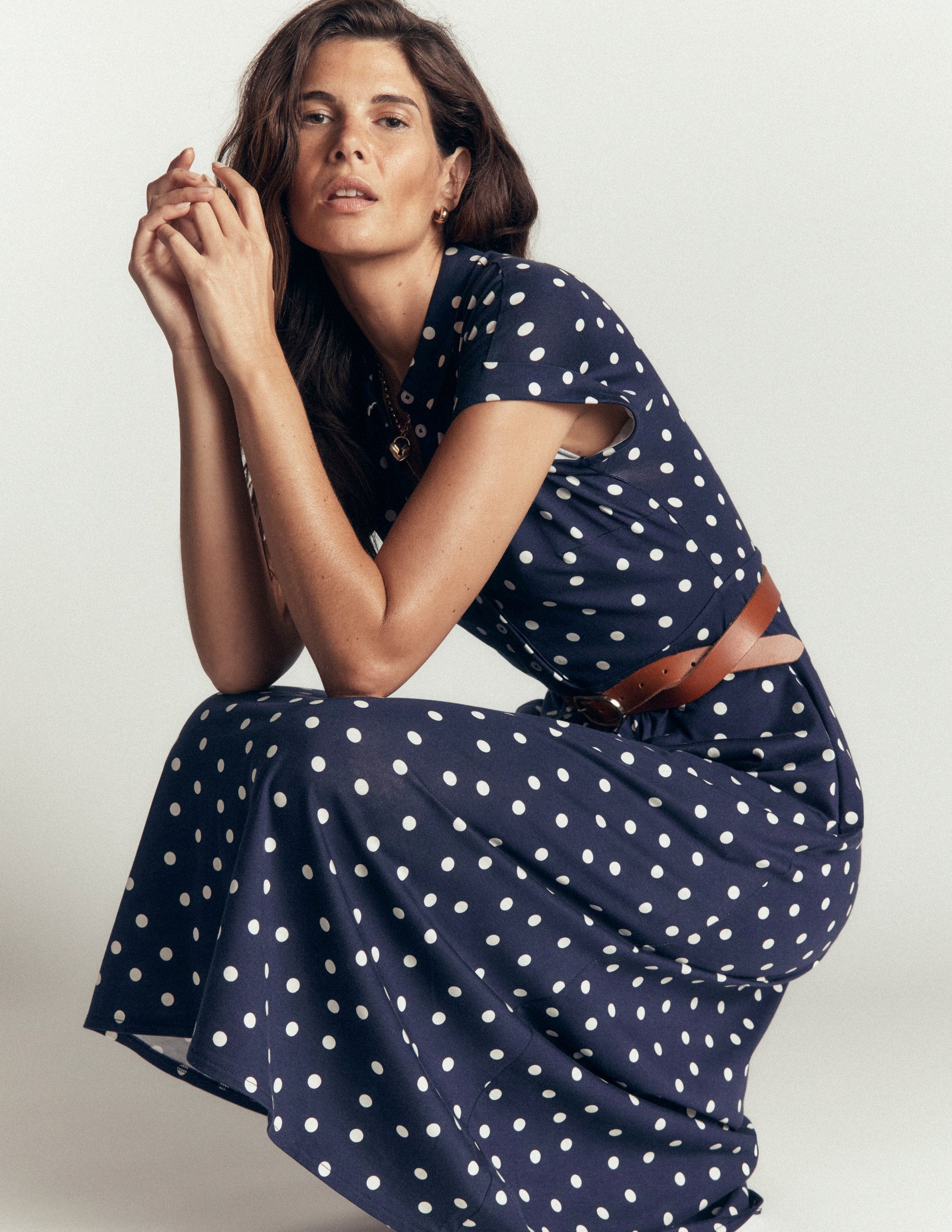 Fae Jersey-Hemdblusenkleid-Französisches Marineblau, Boden-Punkte Verteilt-3