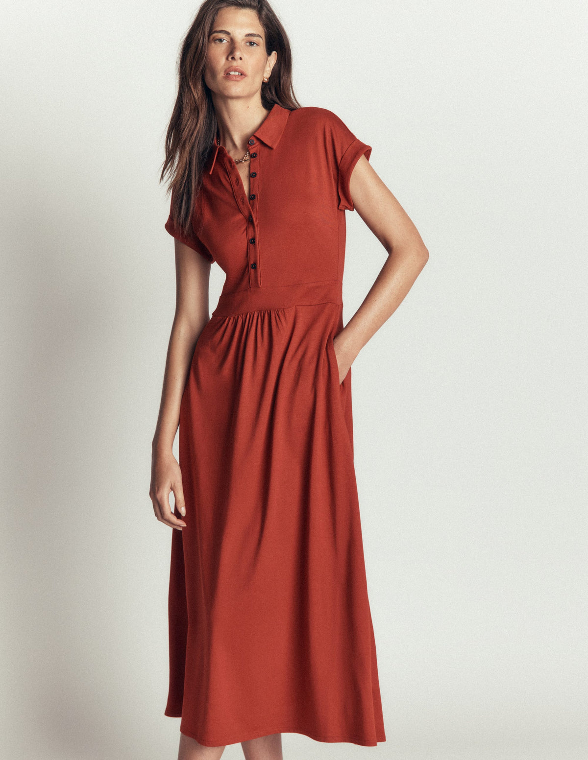 Fae Jersey-Hemdblusenkleid-Braun-Orange - Image 1