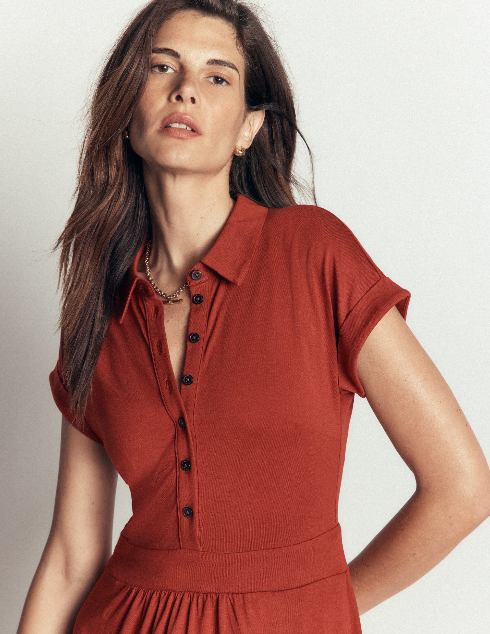 Fae Jersey-Hemdblusenkleid-Braun-Orange - Image 2