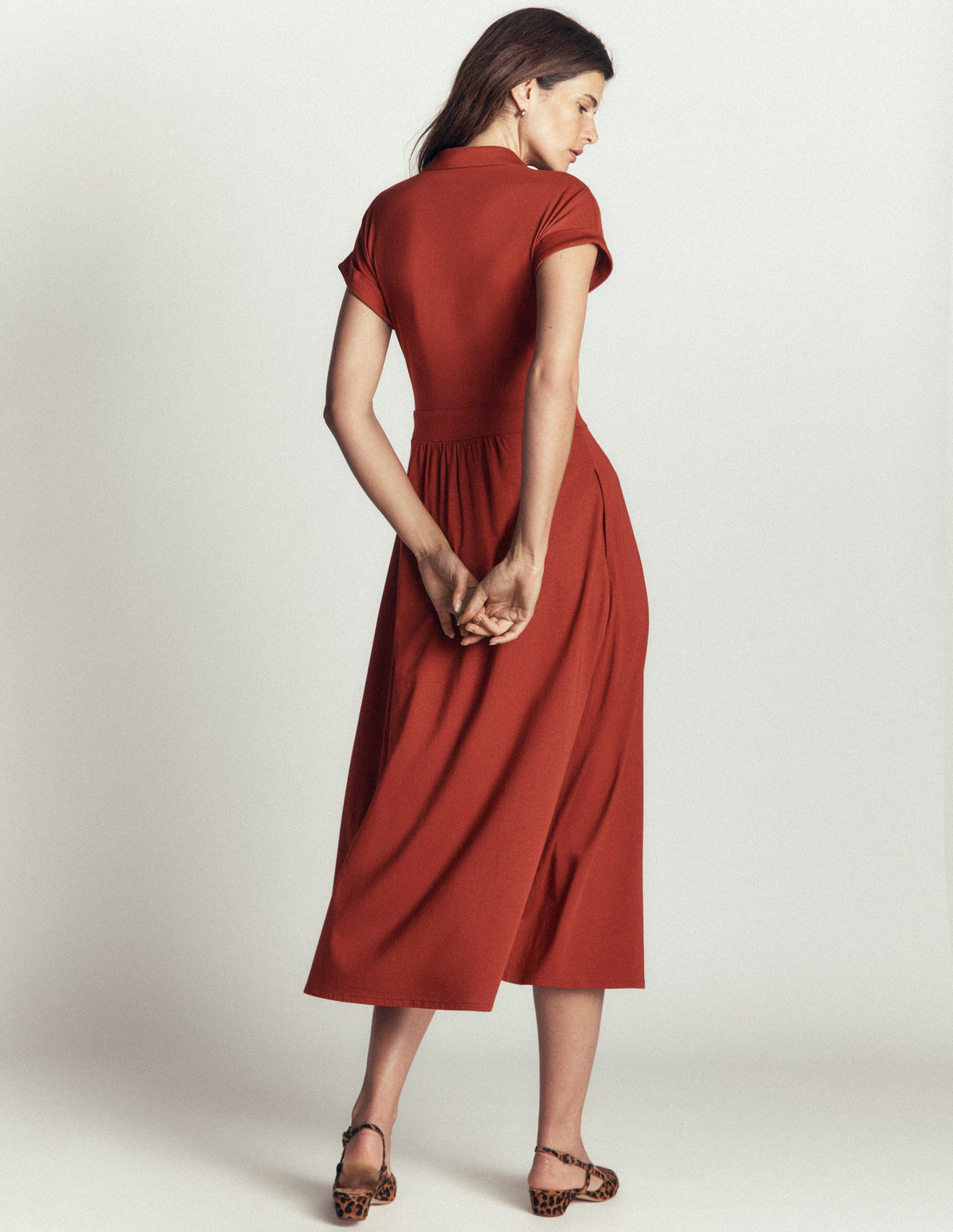 Fae Jersey-Hemdblusenkleid-Braun-Orange-3